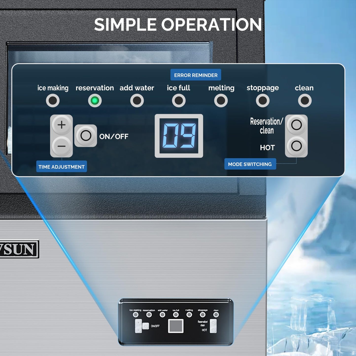 ROVSUN Commercial Ice Maker Machine 110LBS/24H with 2 Water Inlets, Freestanding Ice Machine with 24lbs Storage Bin, Ice Scoop & Water Filter for Home Office Restaurant Bar Cafe