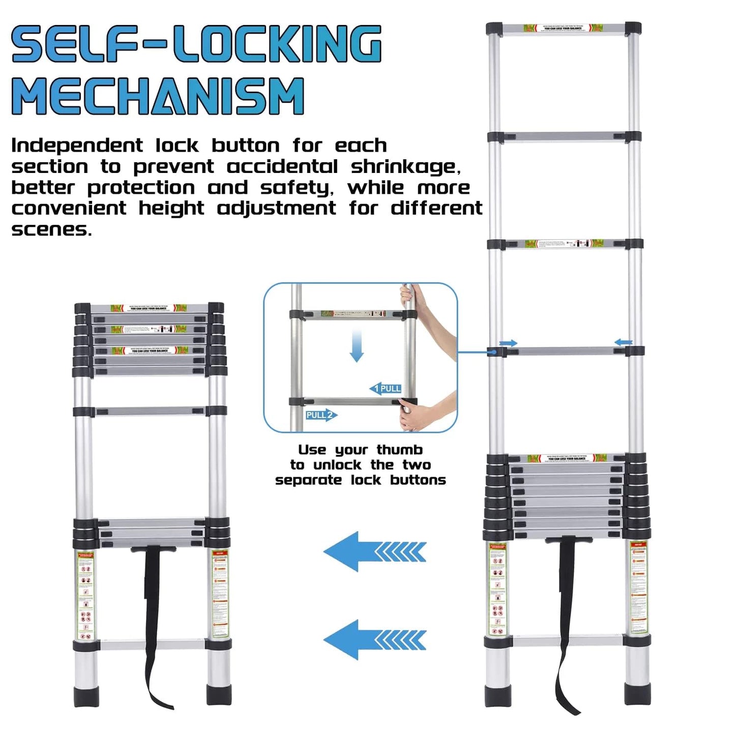 RIKADE Telescoping Ladder 16.5FT & Attic Ladder, Heavy Duty Aluminum with Non-Slip Feet, 330lb Capacity for RV, Attic, Roof & Multi-Surface Use