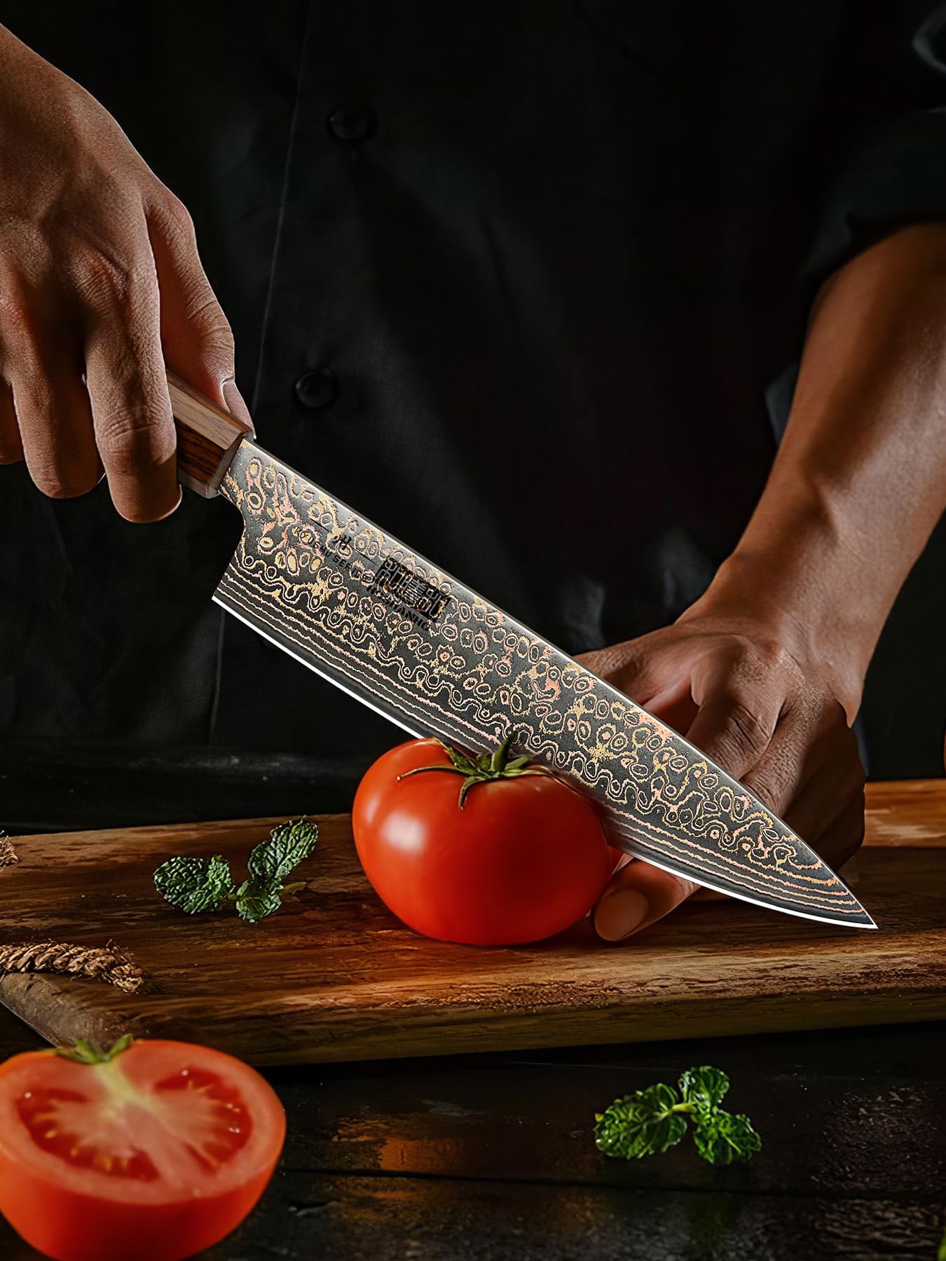 HOSHANHO Damascus Japanese Chef Knife 8 Inch, 33-Layer Copper & Damascus Steel Kitchen Knife, Ultra Sharp Professional Cooking Knives with Ergonomic Ebony Handle
