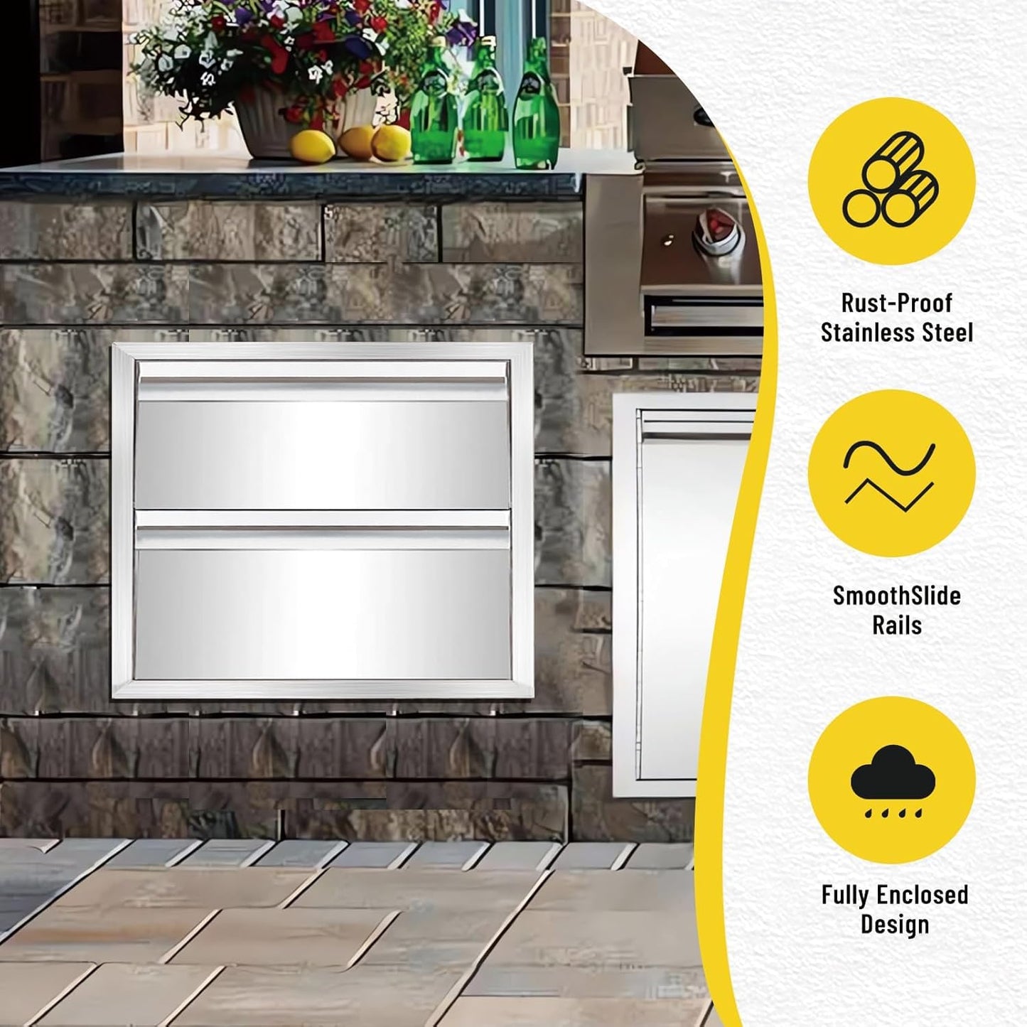 yuxiangBBQ Stainless Steel Outdoor Kitchen Double Drawer, 18W 15H 23D Double Wall Kitchen Cabinet Grill Station or Grill Island