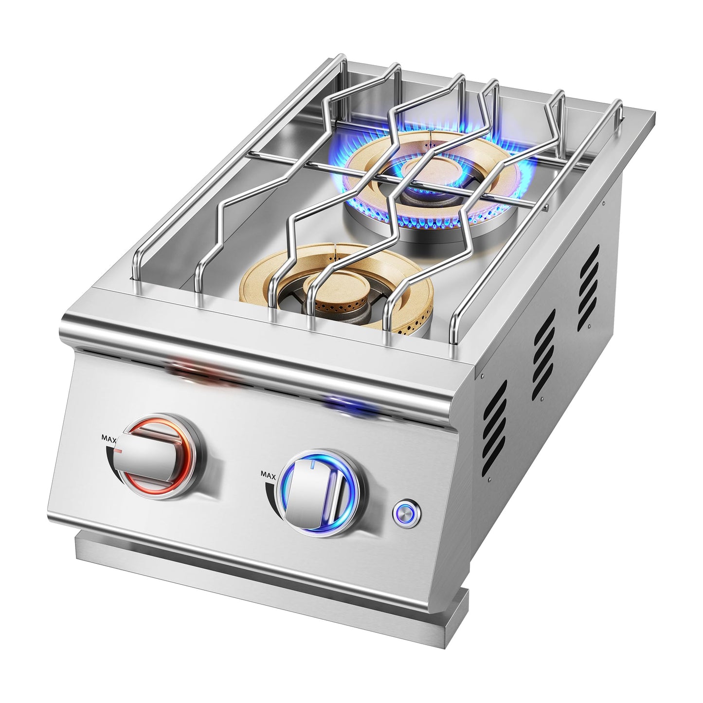 Huishenplus Grilling Side Burners for Outdoor Kitchen, 2 * 18,000BTU Liquid Propane Side Burner,Convertible to Natural Gas, Duty Heavy 304 Stainless Steel, Built-in Double Burner for BBQ Island Grill