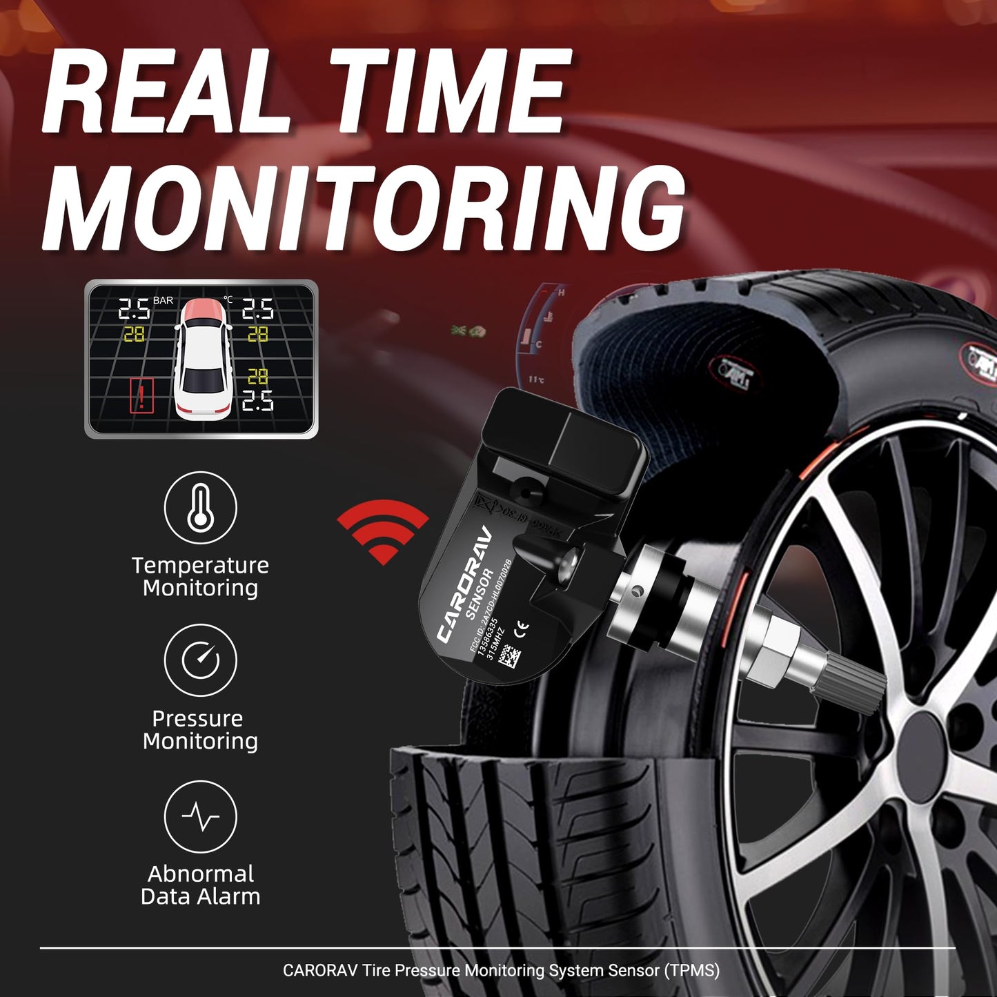 TPMS Sensor GM, 4-Pack Tire Pressure Monitoring System Sensor Replacement for GM Chevy GMC Cadillac Buick, 315MHz OE Replaces for 13586335 13581558 13598771 13598772