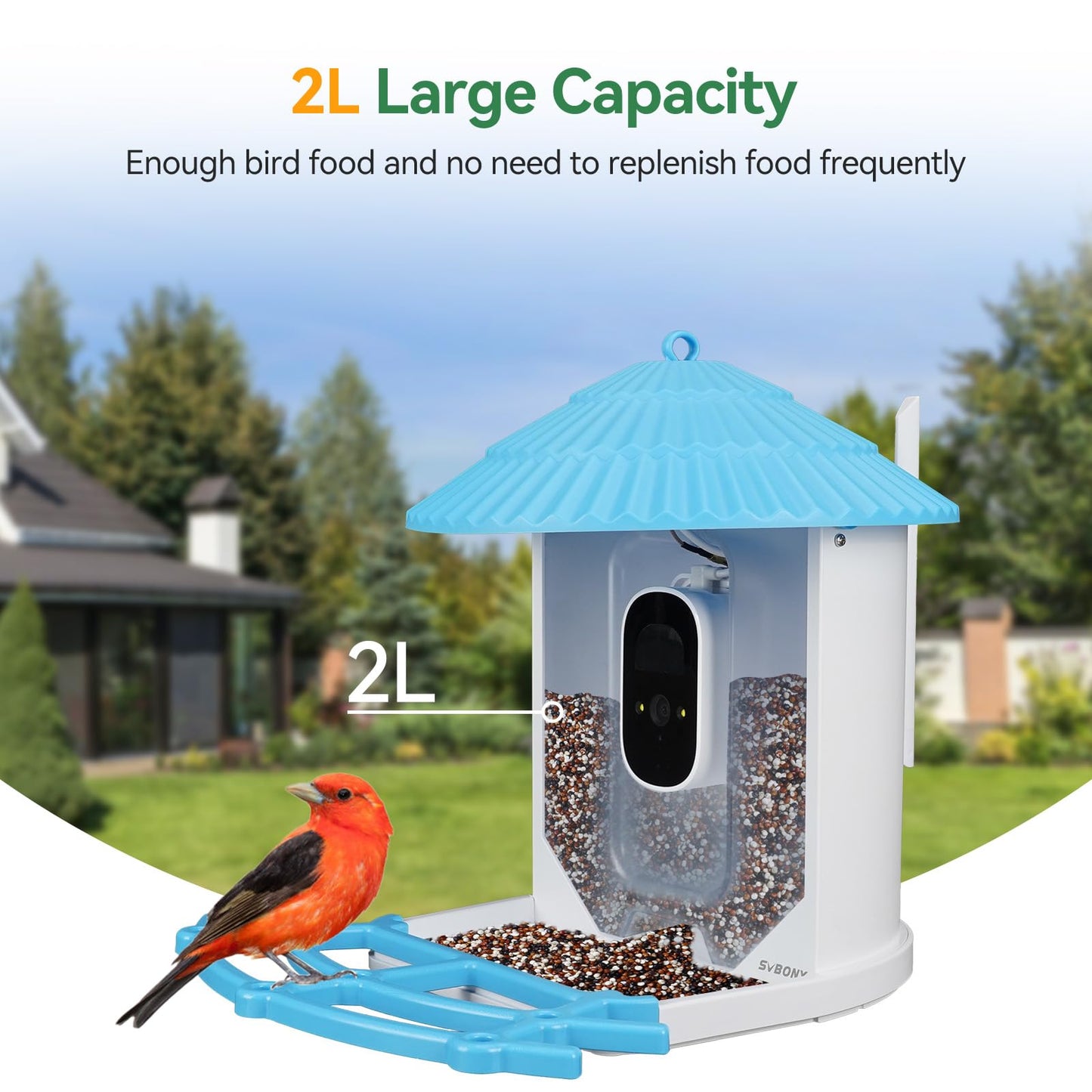 SVBONY SC101 Smart Bird Feeder with HD Camera, AI Bird Identification,High Resolution, Live Stream via WiFi, Auto Capture Videos,Weatherproof, Outdoor Backyard Feeder