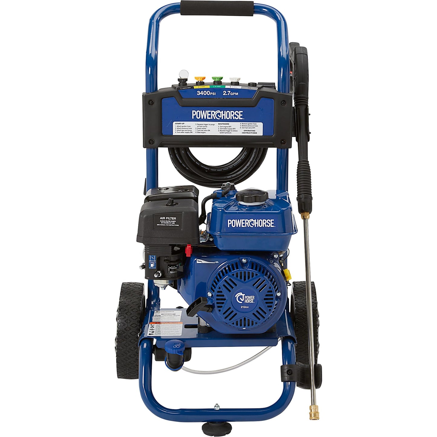 Powerhorse Gas Cold Water Pressure Washer, 3400 PSI, 2.7 GPM, Maintenance-Free Axial Pump, Steel Tube Frame