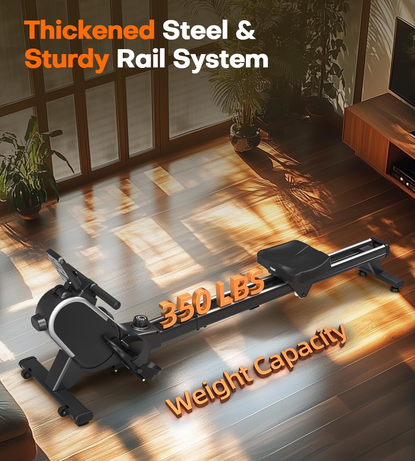 Rowing Machines for Home, MOSUNY Magnetic Rowing Machine, 16-Level Adjustable Resistance, 350 lb Weight Capacity, Upgraded Dual Slide Rails with Data Display Screen