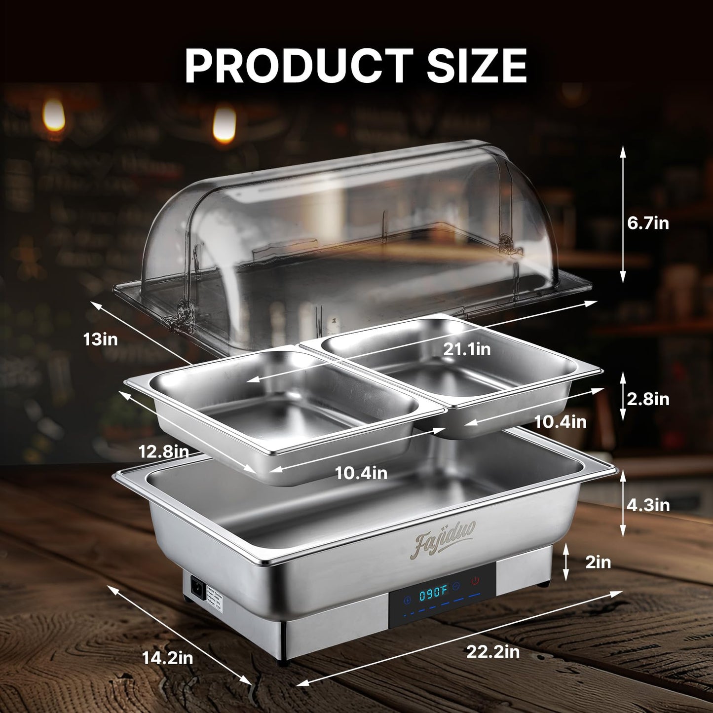Electric Chafing Dish, 2X4.5QT Buffet Servers and Warmers, Stainless Steel Chaffing Dishes with Temperature Control Display, Commercial Food Warmers for for Parties, Catering, Buffets