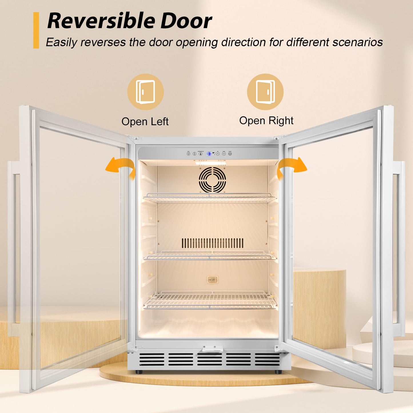 Tylza Beverage Refrigerator 24 Inch, Under Counter/Freestanding Drink Fridge, 190 Cans Beverage Cooler with Glass Door, Reversible Door, Low Noise, Quick Cooling - for Beer, Soda, ETC, White