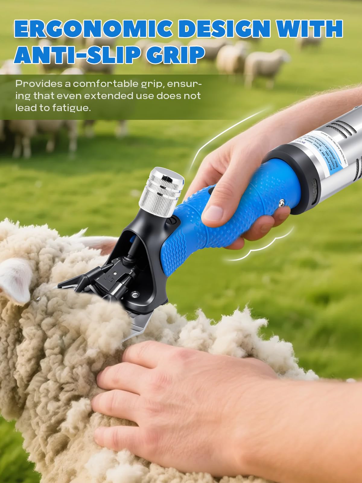 Luzrise Sheep Shears Electric 850W Sheep Clippers Professional Infinite Speed Adjustable 2400-3000RPM Low Noise Animal Grooming Clippers with 30V Output Transformer and Anti-Slip Rubber Grip (Blue)