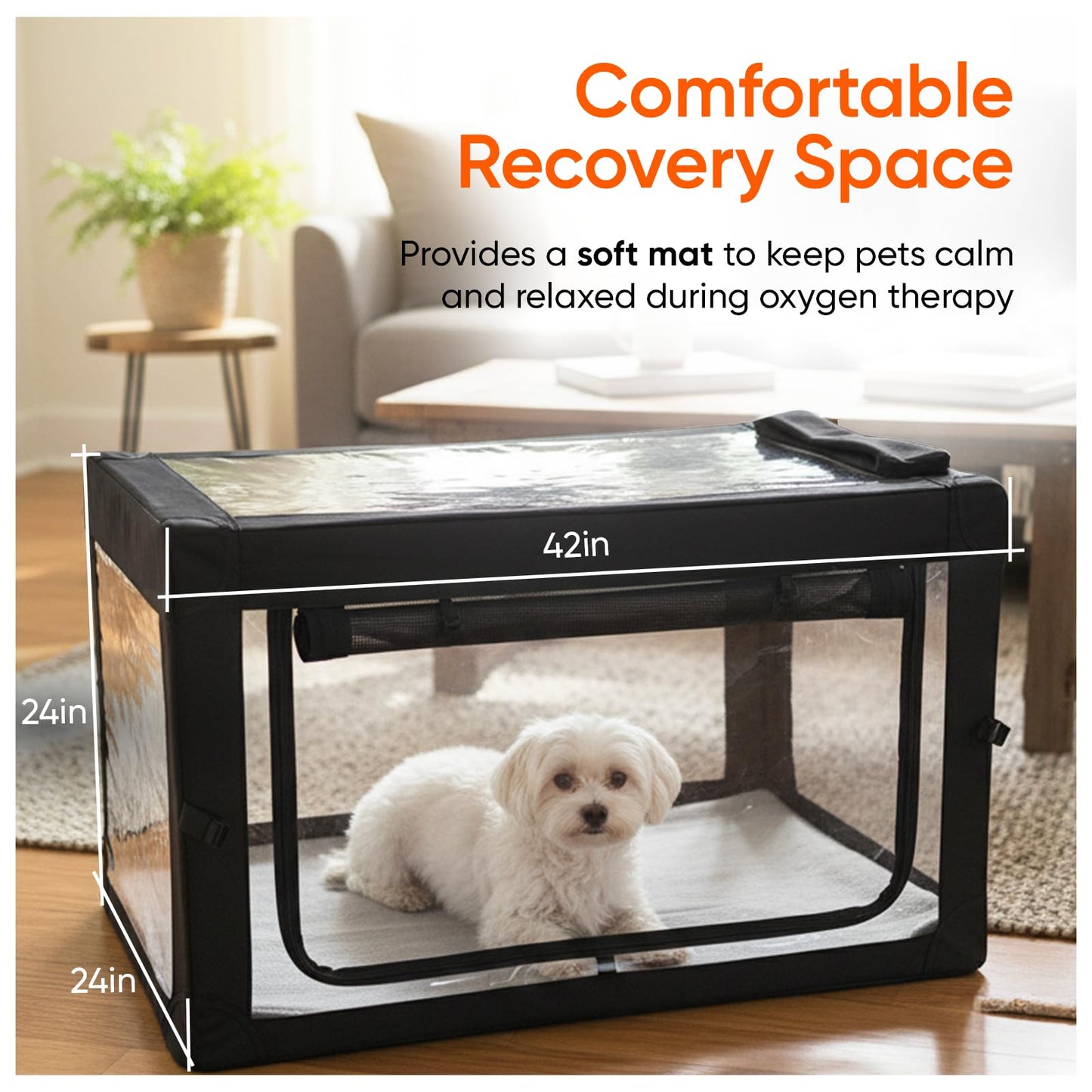 Oxygen Therapy Cage for Pets – Veterinary Oxygen & Nebulizer Chamber for Dogs, Cats, Puppies, Sheep – Portable Oxygen Concentrator with Tubing Kit, Soft Mat, Venturi Adapters, Nebulizer, T-Fitting