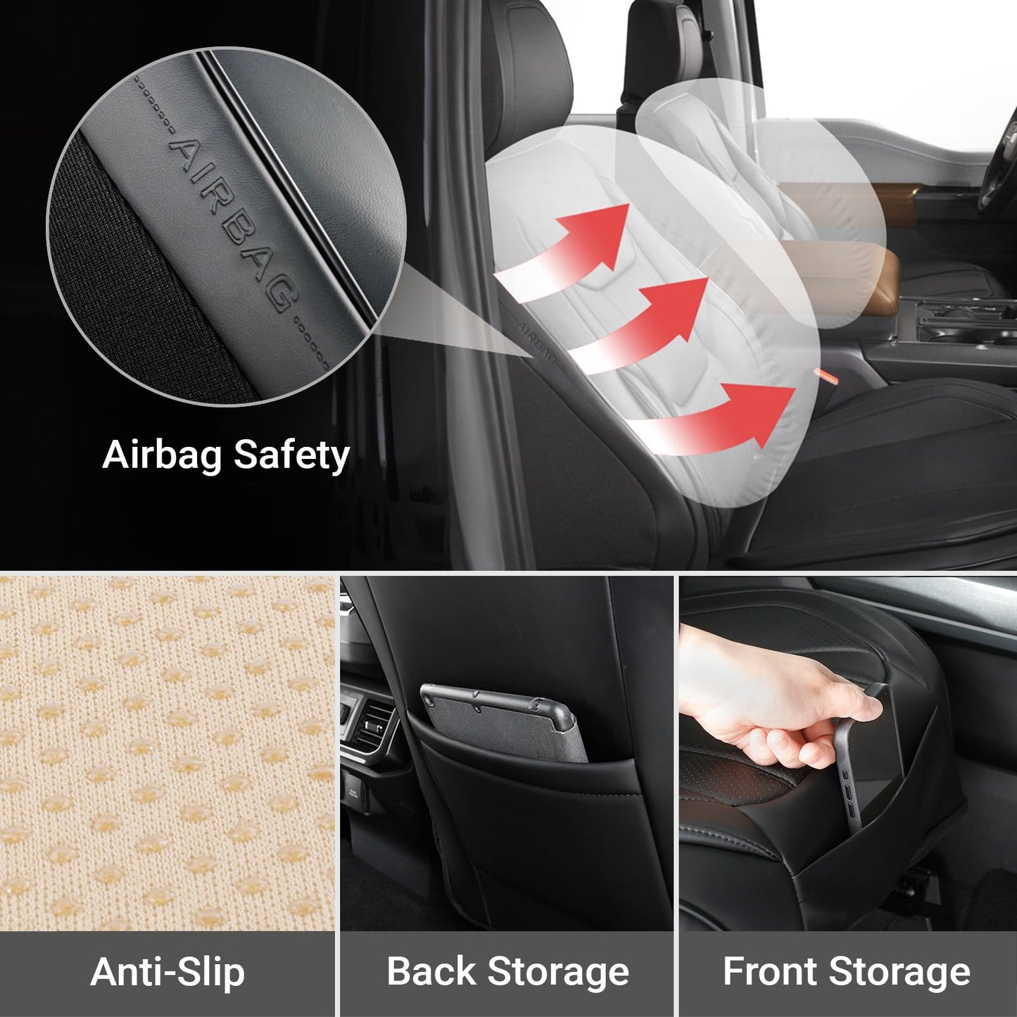 Coverland Custom SUV Car Seat Covers Front Seats for [2010-2026 Lexus RX 350 Rear Bench Seat] - Protector Car Seat Cover Water Resistant Leather Memory Form Back Support Seat Cushion [Front-Black]