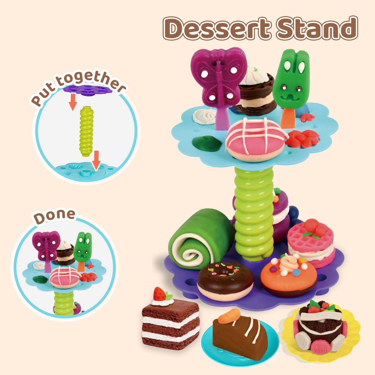 Aprilwolf 75 PCS 4 in 1 Dough Sets for Kids Ages 3-4-8, Art Crafts Dough Tools Kit, Ice Cream Playset Noodle Hamburger Maker Machine Dessert Rack, Kitchen Creations Food Play Toys Toddlers Boys Girls