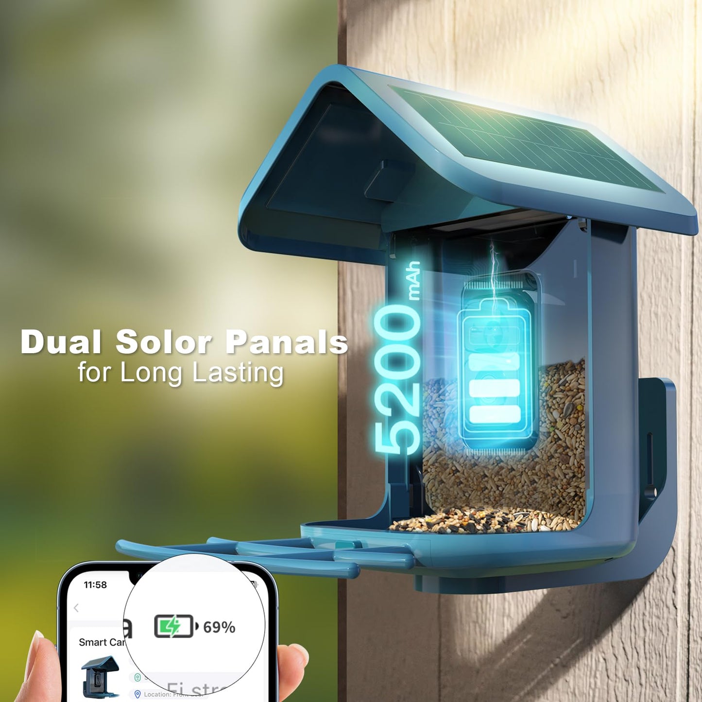 Bird Feeder with Camera Solar Powered : Smart Camera Bird Feeder 2K Live Feed Cam for Outdoor Backyard - Ai Identify Auto Capture Videos Pictures, Gifts for Birdlover Mom Dad, 2.4GHz WiFi