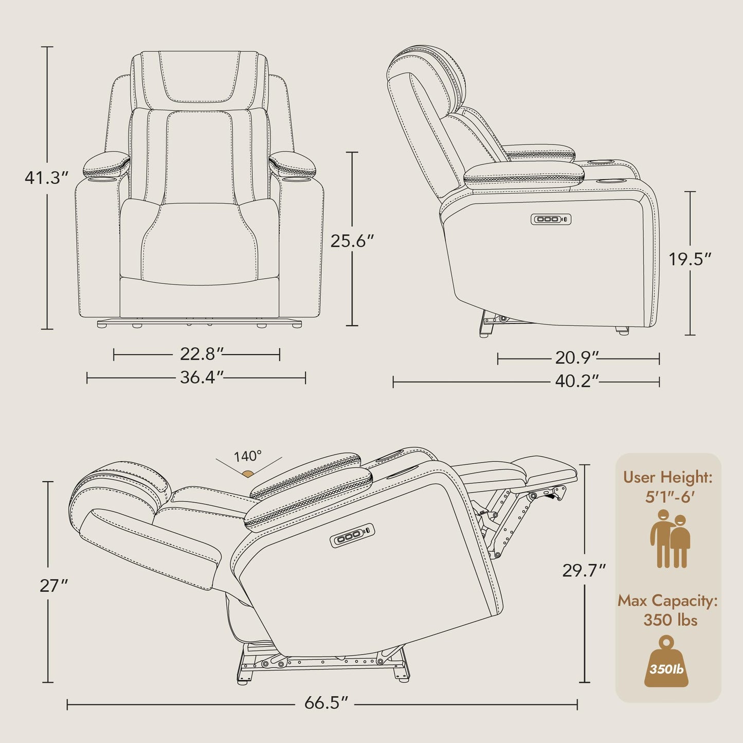 Watson & Whitely Electric Recliner Chairs for Adults, Oversized Genuine Leather Recliner, Super Zero Gravity Reclining Chair W Triple-Motor Adjustable Headrest & Lumbar Support, Dark Brown