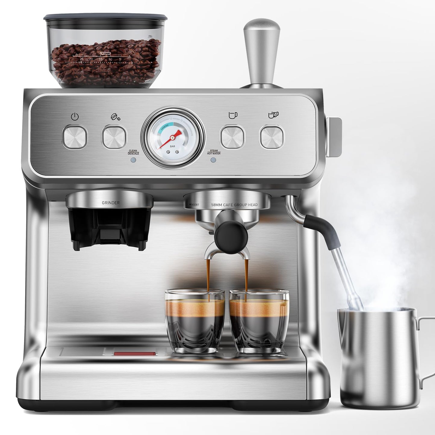COWSAR Espresso Machine with Grinder, Commercial Expresso Coffee Machines with Dual Boiler, Use Milk Frother and Brew Coffee Machine Simultaneously, Coffee Maker Cappuccino Latte, 95oz Water Tank