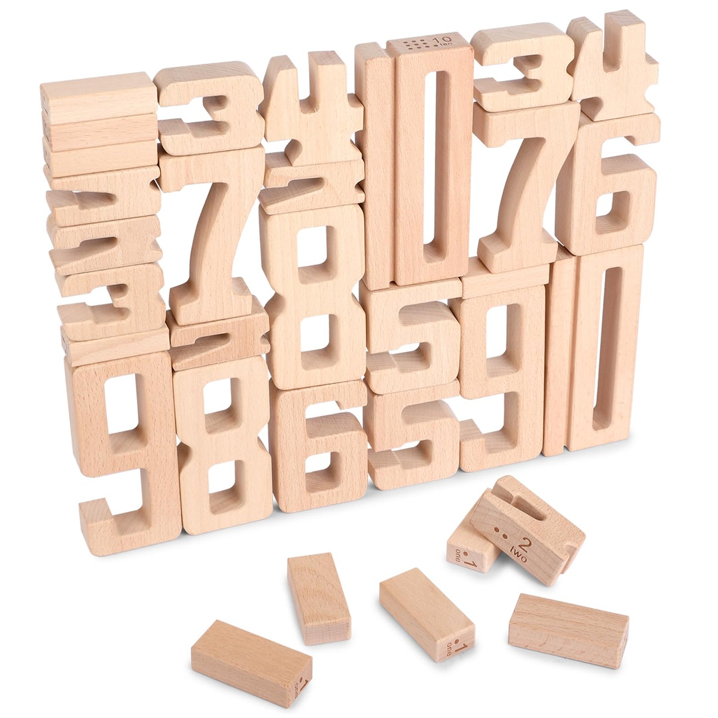 Lasoba Wooden Number Building Blocks, Large Digit Blocks 1-10, 32 Pcs Math Blocks Number Toys for Kids, Educational Blocks for Toddlers, Toys to Learn Numbers for 3 Year Olds +