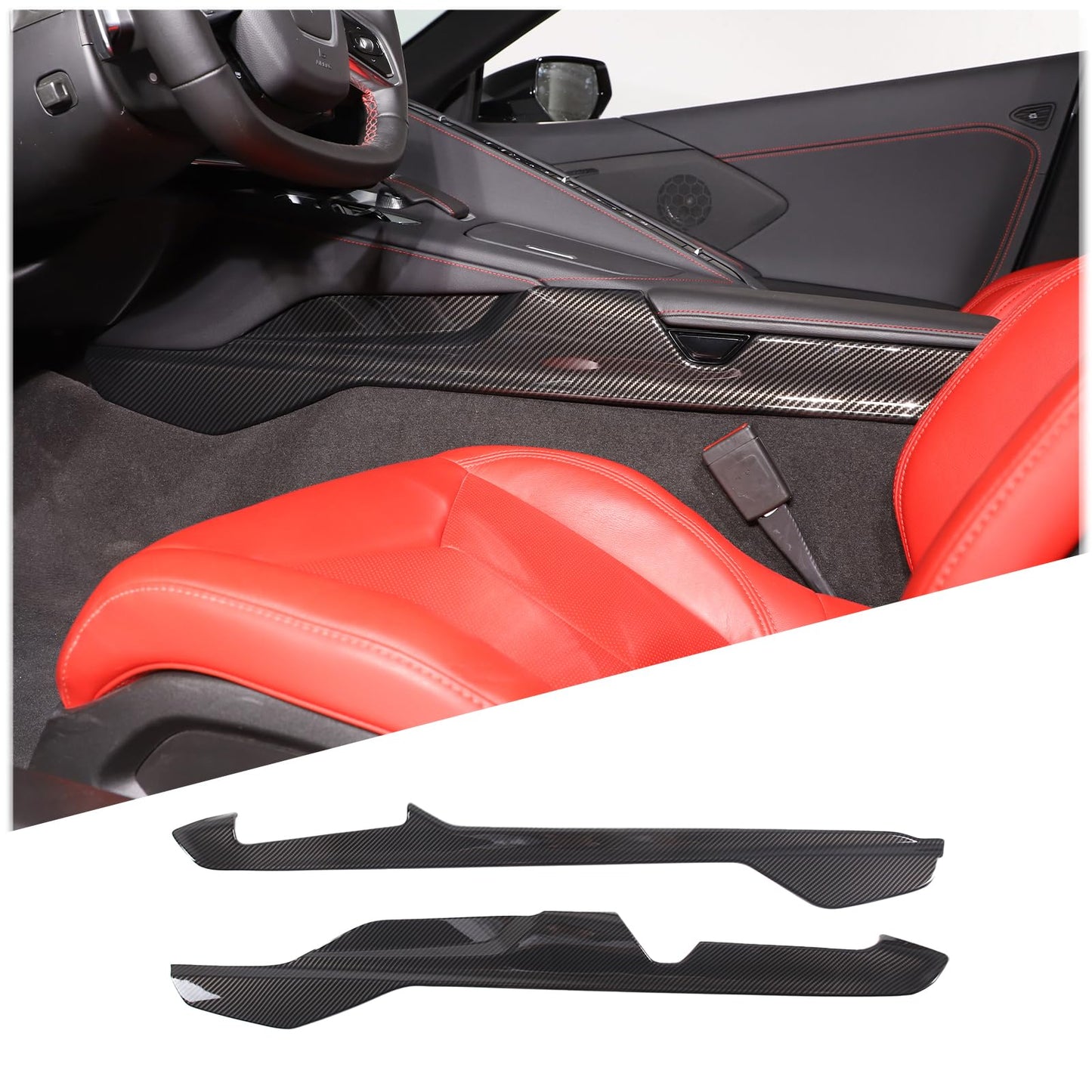 Armrest Box Side Panel Trim Cover Compatible with Chevrolet Corvette C8 2020-2026, ABS Driver Side Panel Trim, Co-Pilot Side Center Console Cover Trim Kit 2Pcs (Carbon Fiber Pattern Black)