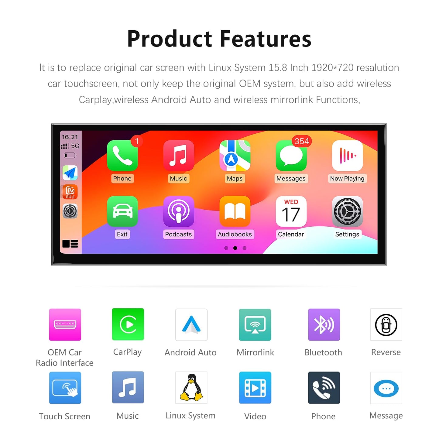 Uckazy 15.8 Inch Android Auto Radio for BMW 5 7 Series F10 F11 F01 CIC 520i 525i 528i 2011-2012,Car Play IPS Touch Screen Upgrade Car Stereo Support Wireless Android Auto
