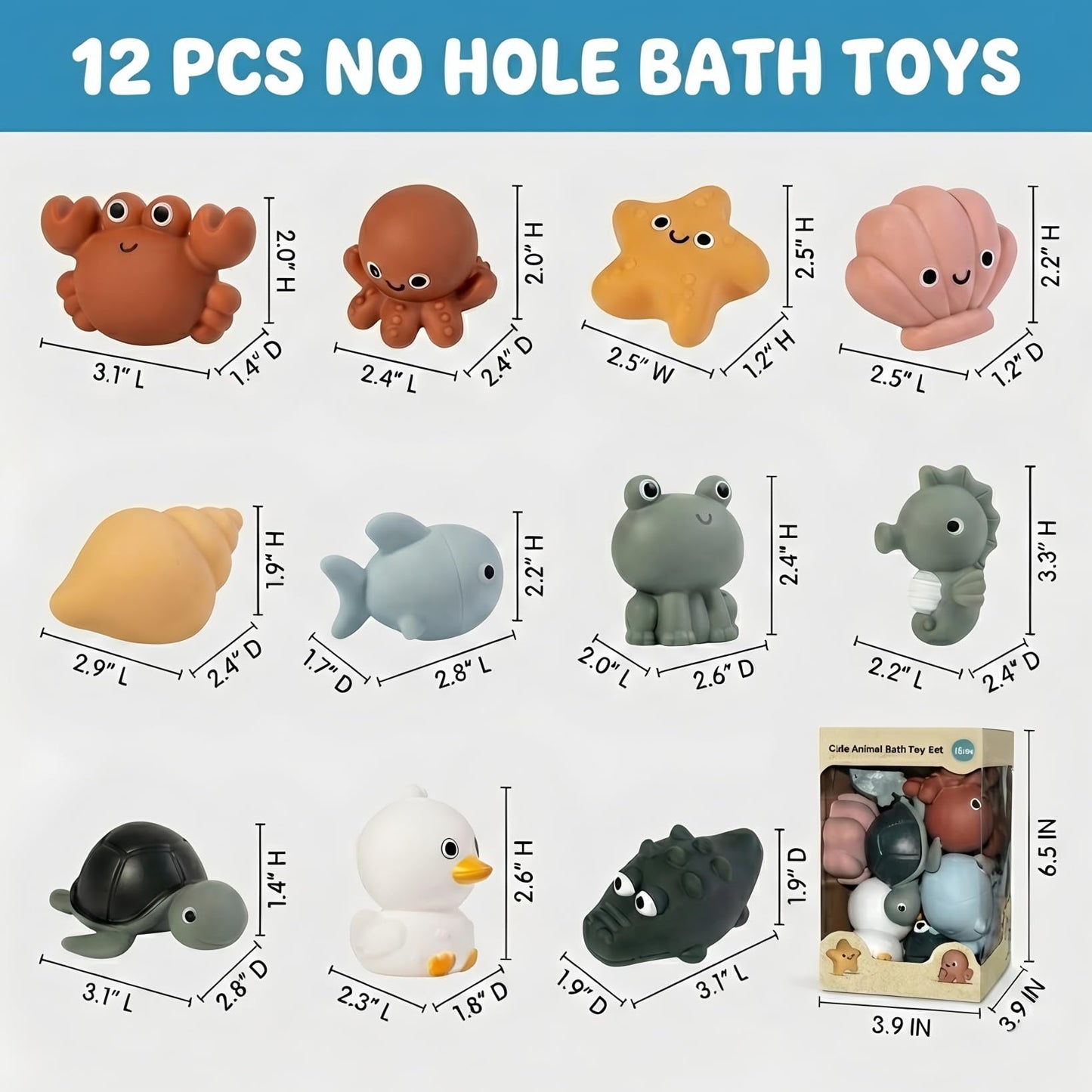 Bath Toys for Toddlers 1-3, 12 Pcs No Hole Baby Bath Toys, Ocean Animal Bathtub Toys for Boys Girls, Toddler Water Table Pool Toys Ages 2-4 4-8, Kids Birthday Easter Gifts