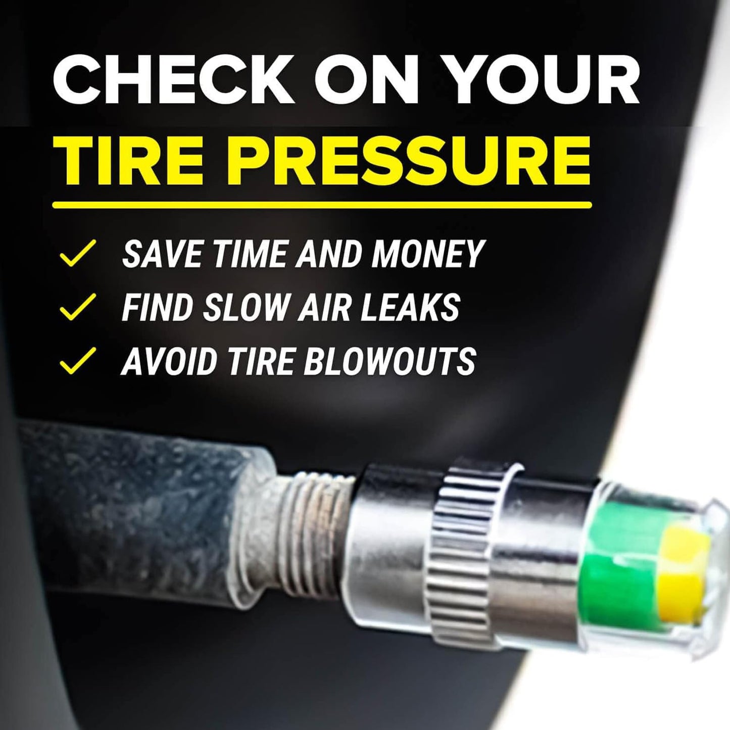 LANCESKEY 12pcs Tire Pressure Caps, Easy to Read 3 Color Car Tire Pressure Monitor Valve Stem Caps, 32-to-35 PSI