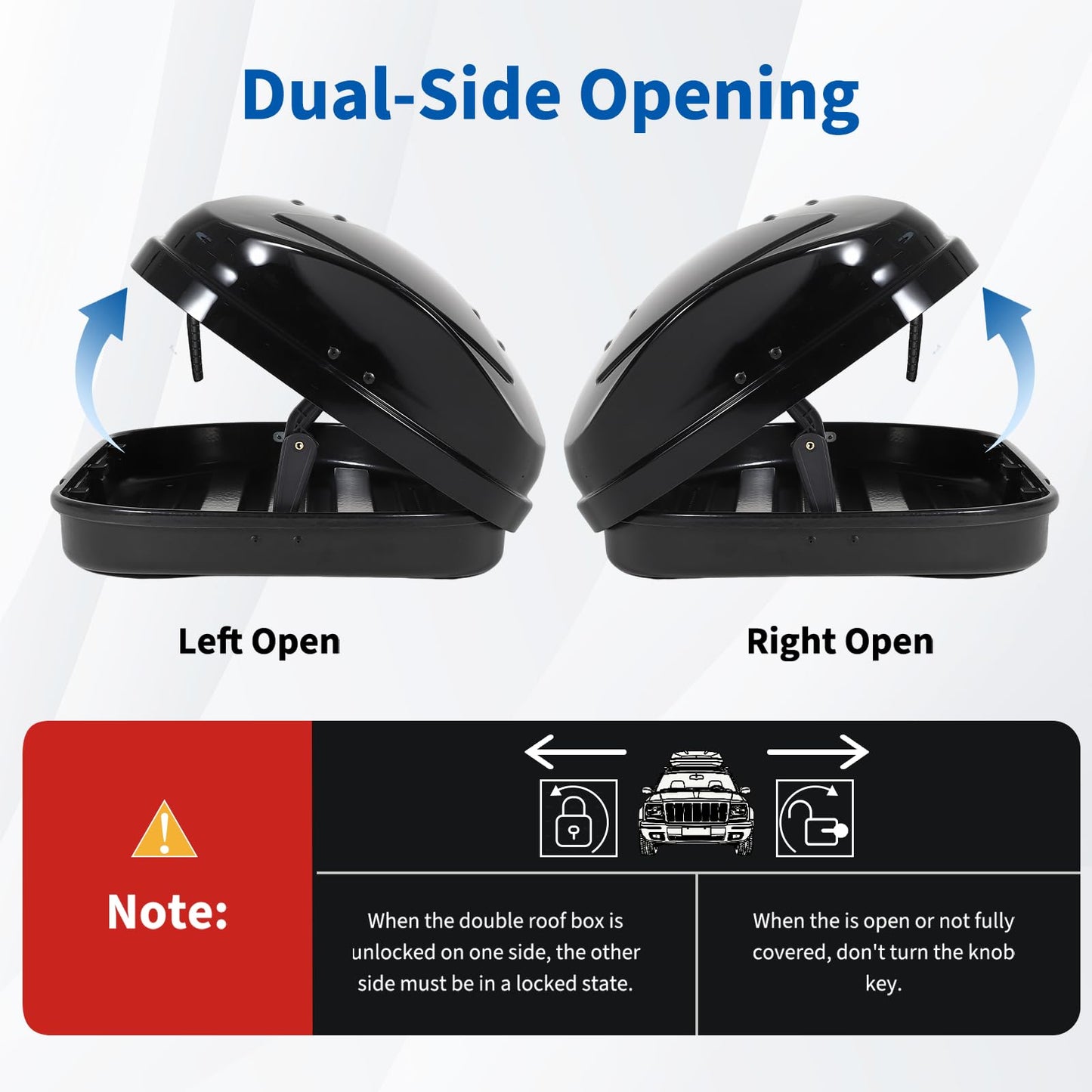 Hard Shell Roof Top Cargo Carrier, 10 Cu.Ft Waterproof Car Roof Storage Box with Security Keys, Dual-Sided Opening, Tool-Free Installation, Holds 165 Lbs, 49''x30''x14' (10 Cu.Ft)
