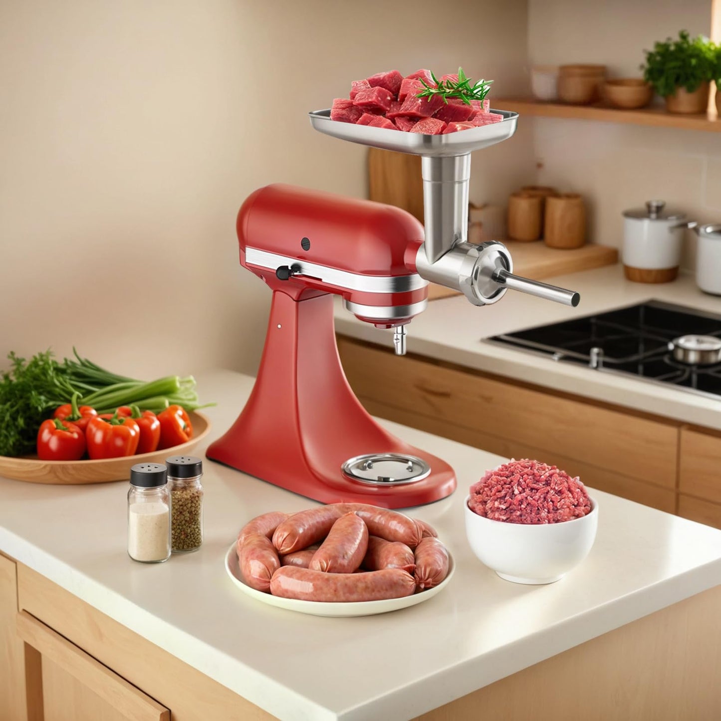 EZATO Stainless Steel Meat Grinder Attachments for KitchenAid, Sausage Stuffer, Compatible with KitchenAid Stand Mixer of All Models, Dishwasher Safe