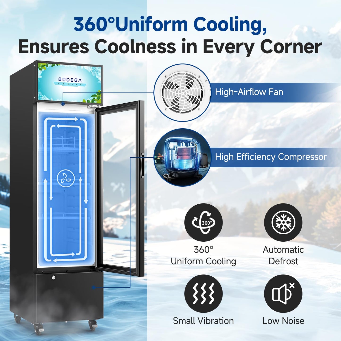 BODEGA BODEGACOOLER Commercial Drink Fridge with Glass Door, Tall Beverage Cooler for Beer, Soda, Single Door Display Refrigerator, 6.34 Cu.Ft Capacity