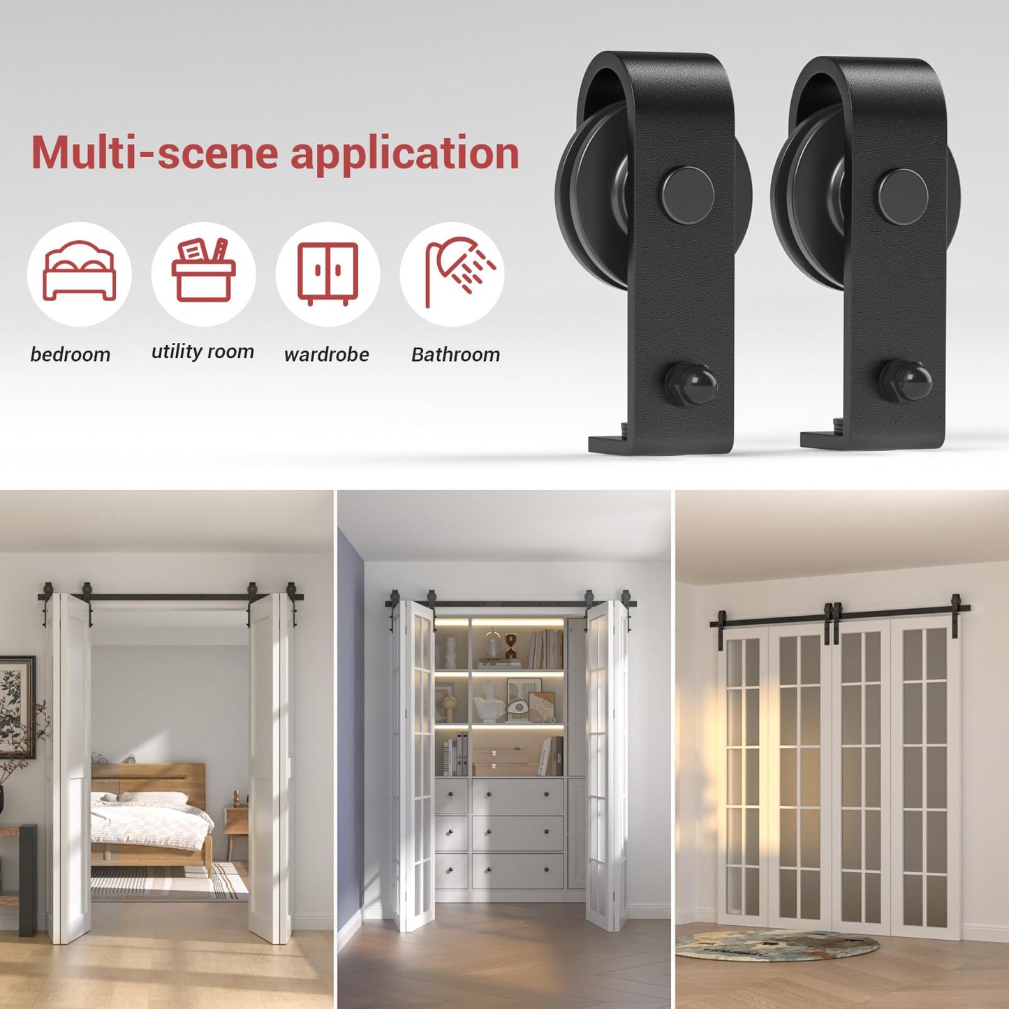 CCJH 8FT/96'' Bi-Folding Barn Door Hardware Sliding Track kit Heavy Duty for 4 Doors(No Wood Door，Hardwware Only)