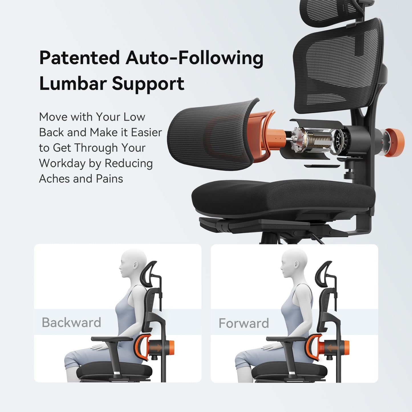 Newtral Office Chair Ergonomic - Home Office Desk Chair, Back Pain Chair with Auto-Following Lumbar Support, 4D Armrest, Seat Depth and Height Adjustable (Foot Rest + Laptop Tray, Black)
