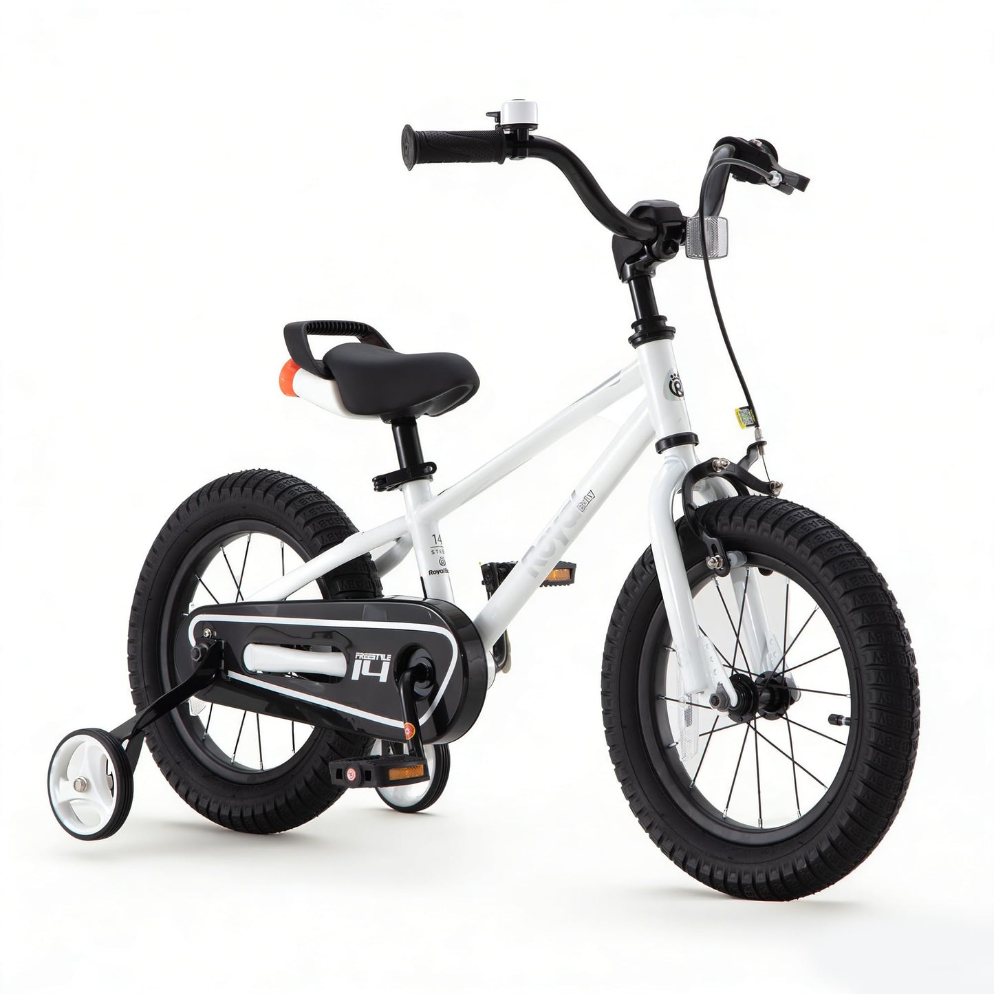 RoyalBaby Freestyle Kids Bike 14 Inch Childrens Bicycle with Training Wheels Toddlers Boys Girls Beginners Ages 3-5 Years, White
