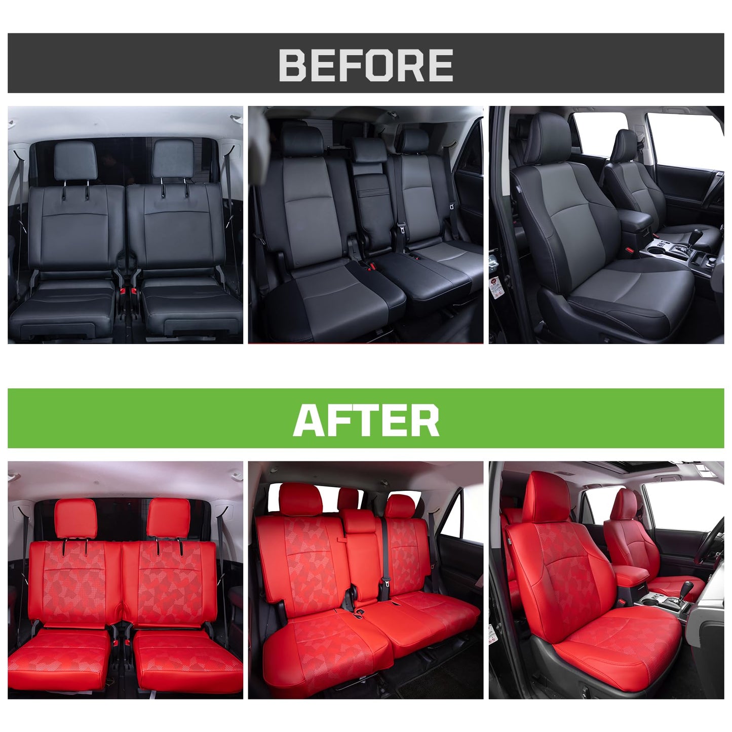 Fit for Toyota 4Runner 2010-2024(5th) Car Seat Covers,Custom Automotive Seat Covers Full Set-Front,Second & Third Car Seat Protector,Luxury Leather Seat Covers for SUV (3-Row,7 Seats Model Only-Red)