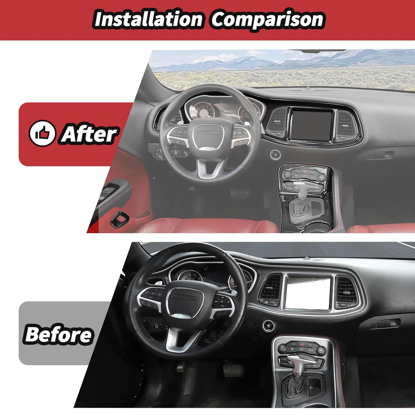 JeCar 16pcs Carbon Fiber Interior Trim Kit for 2015-2024+ Dodge Challenger Interior Accessories