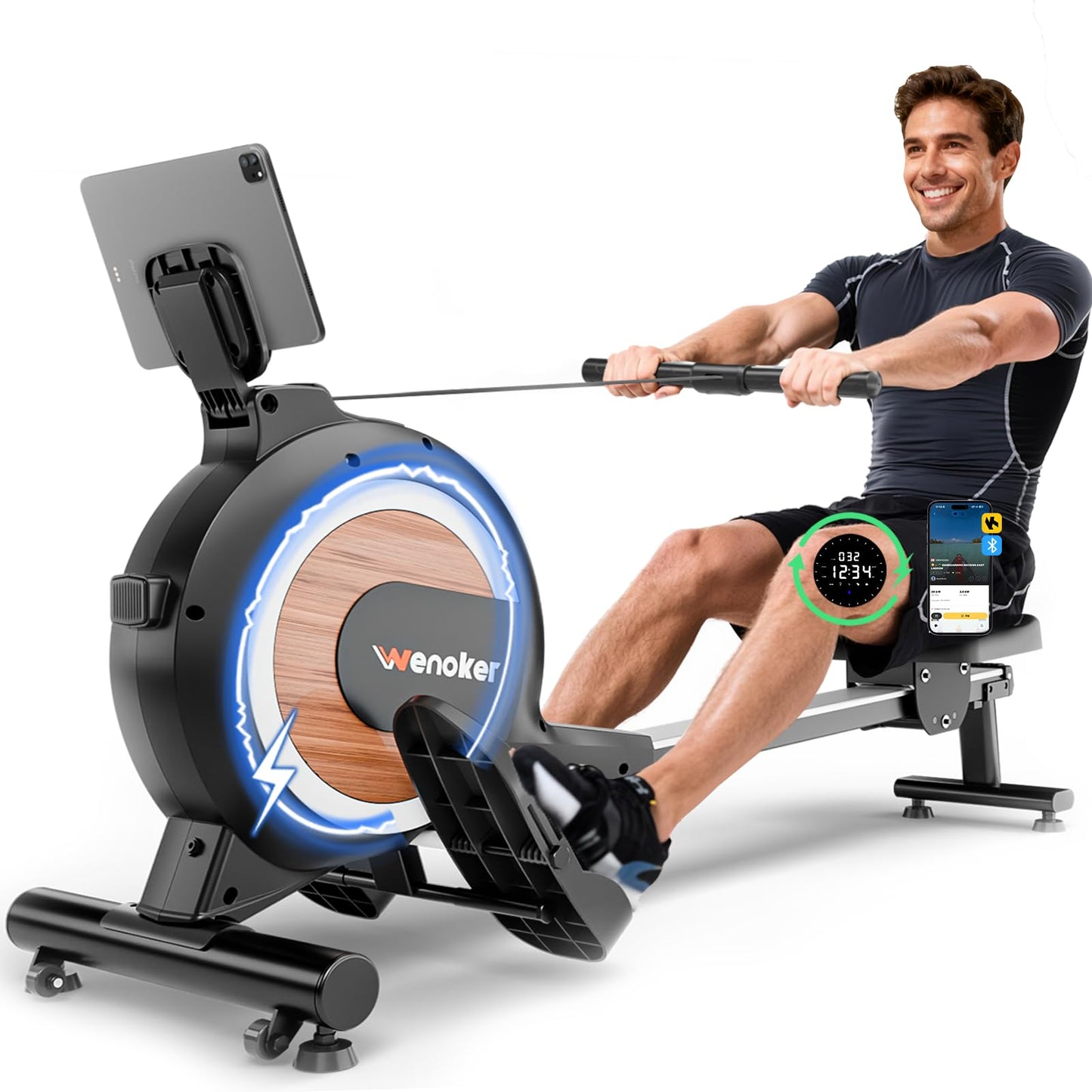 WENOKER Rowing Machine, Magnetic Rowing Machine for Home, Upgraded 32-Levels Quiet Resistance with Smart Electronic Knob, 350 LBS Weight Capacity, Compact Rower Machine Easy Assembly, App Supported