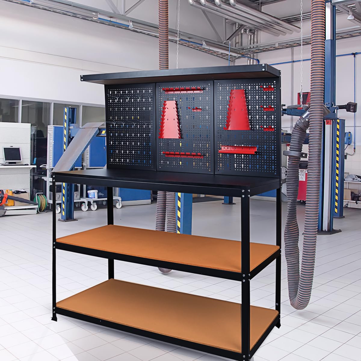 Prostormer Workbench, 47.25 inch Multipurpose Garage Worktable with Peg Board Hook Kit for Home, Garage, and DIY Projects