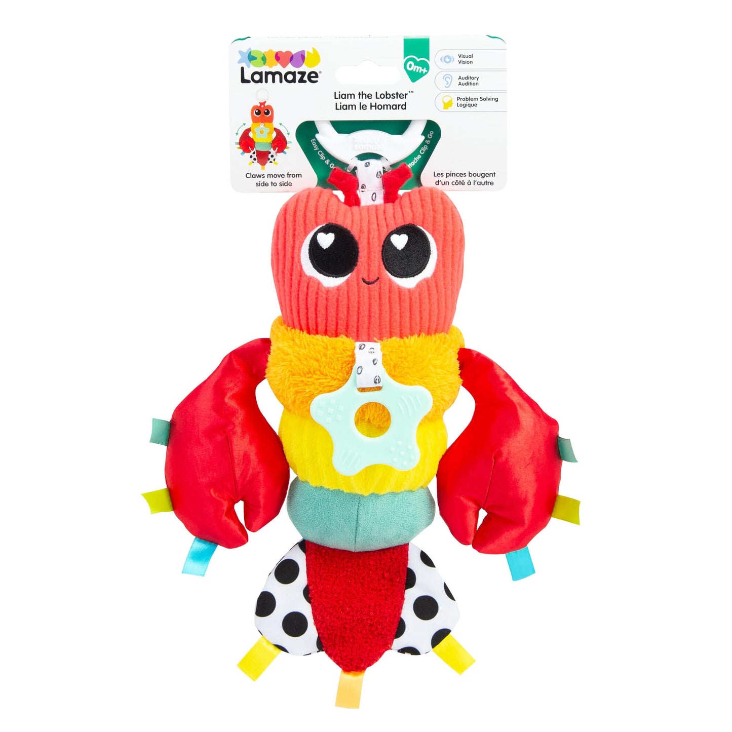Lamaze Liam The Lobster Clip-On Stroller and Car Seat Toy - High Contrast Baby Toys for Sensory Development - Baby and Toddler Stocking Stuffers - Ages 0 Months and Up
