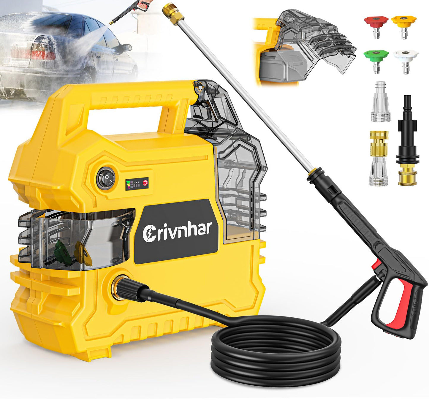 Cordless Pressure Washer Battery Powered Compatible for Dewalt 20V/60V Battery, 1015 PSI Brushless Power Washer with 4 Nozzles & Built-in Storage, for Car, Patio, Driveway, Wall Cleaning(Tool Only)