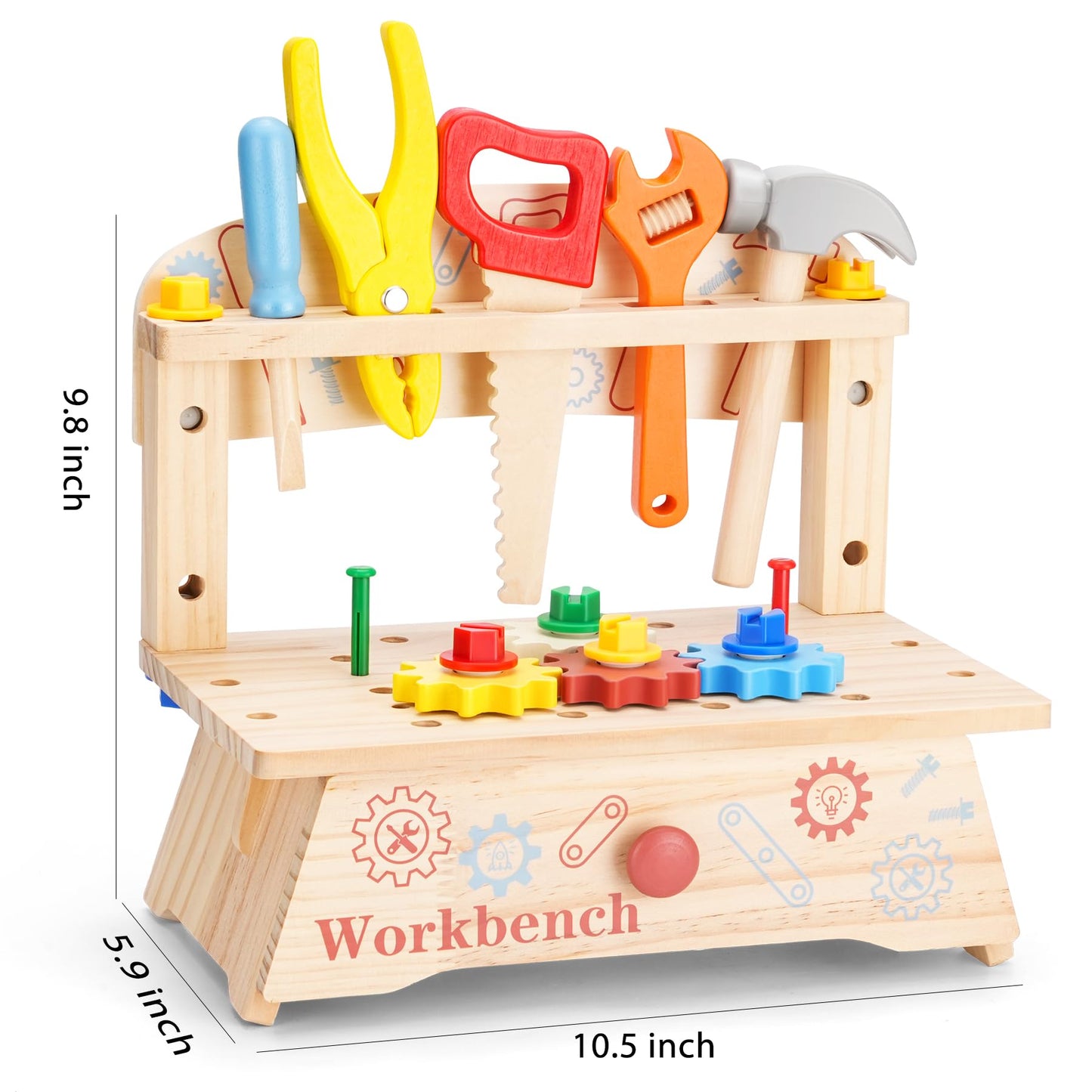 REXBETI Kids Tool Set, Wooden Toddler Tool Set with Apron, Toddler Tool Bench, Educational Montessori Toys for 3 Year Old Boys, Pretend Construction Kits, Birthday Gifts for 3 4 5 Year Old Boy Girl