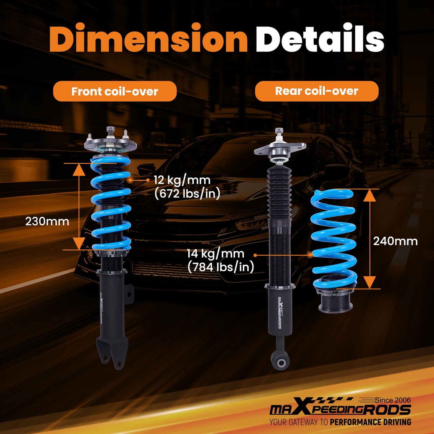 maXpeedingrods Coilovers for Dodge Challenger 2008-2010, for Dodge Charger 2006-2010, 24 Levels Damper Coilovers Suspension Kit, Height Adjustable T6 Upgraded Lowering Kits Blue