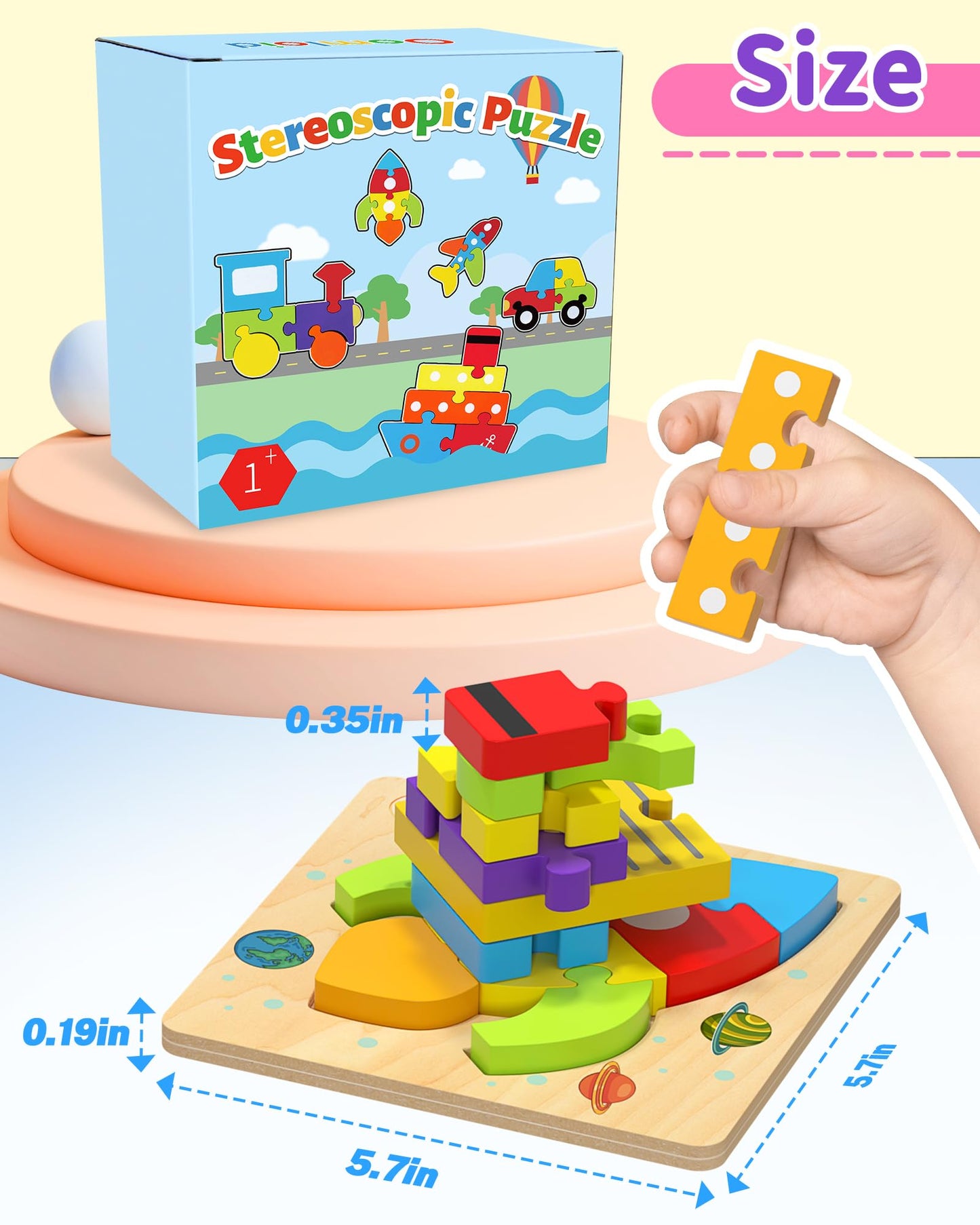 Wooden Puzzles Toddler Toys for Boys Girls, 12 Vehicle Shape Learning Educational Blocks Birthday Gifts Sensory Toy Montessori Toys