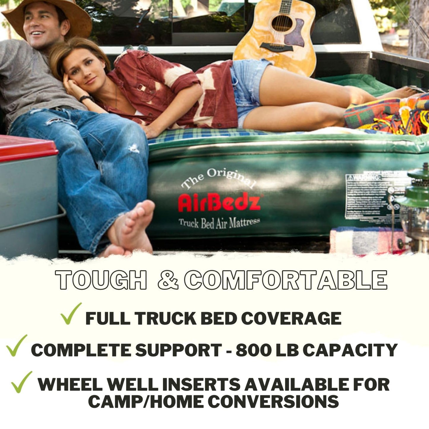 AirBedz by Pittman Outdoors - Lite Full Size Short Truck Bed Air Mattress, Green - 6-6.5' Long, with Portable DC Air Pump