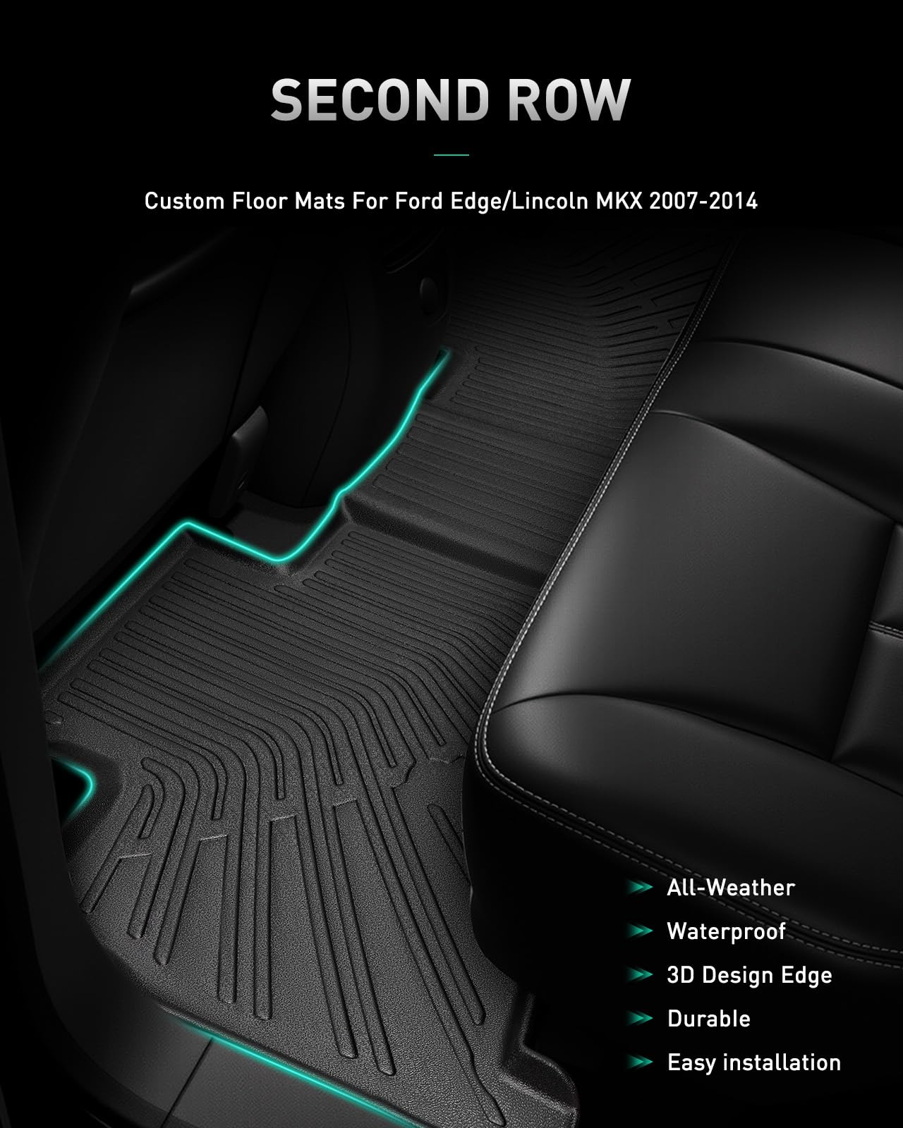 Car Floor Mats for Ford Edge: 2007-2014 & for Lincoln MKX 2007-2015 Cargo Liner, All Weather Car Accessories Rubber Carpet Custom Fit for Edge MKX 2007 2008 2009 2010 2011 2012 2013 2014 (Black 4PCS)