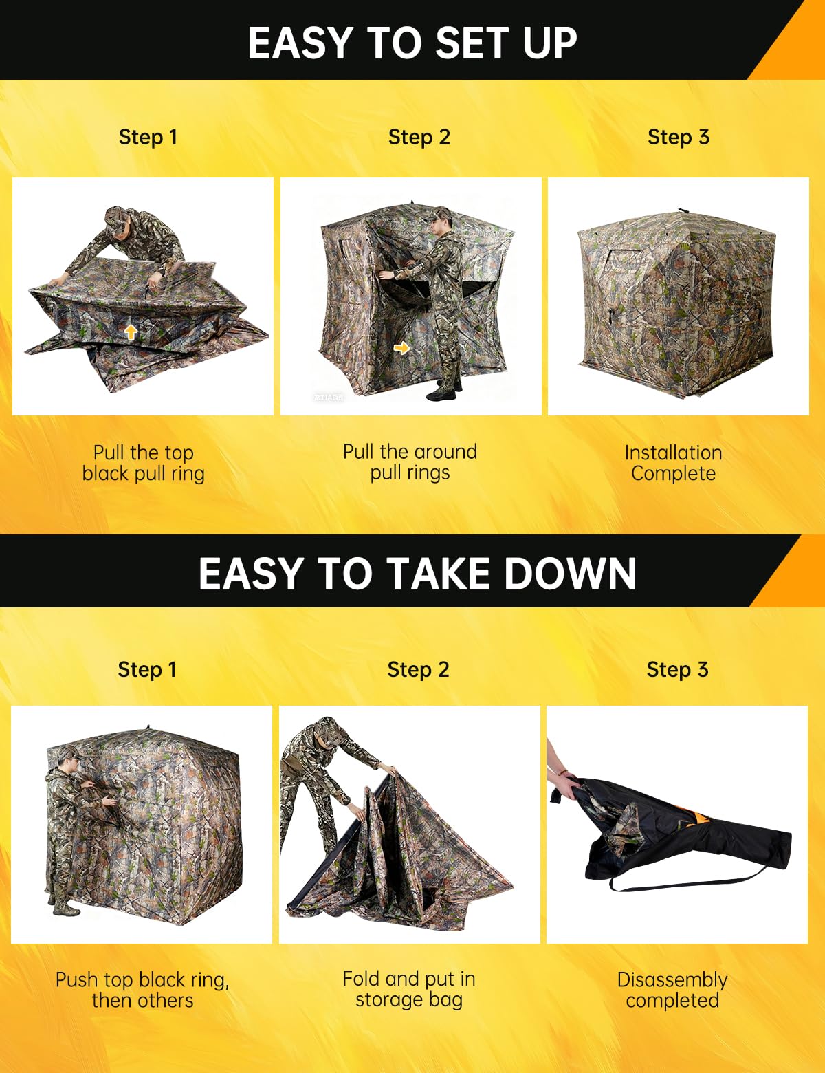 270° Camouflage Hunting Blind Portable Pop-Up Tent with Shoot-Through Mesh, Waterproof Ground Blind for Deer Hunting, 2-3 & 3-4 Person Capacity & Carry Bag (2-3 Person)