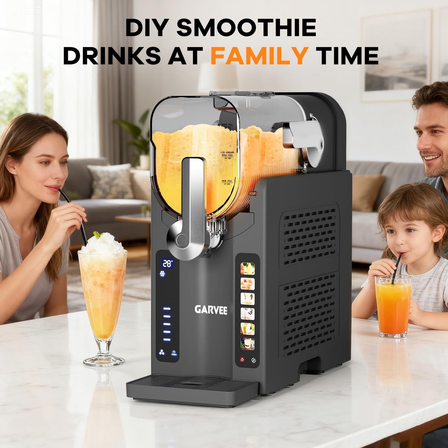 Slushie Machine, No Ice Needed,70 oz Frozen Drink & Soft Serve Ice Cream Machine for Home w/LED Display, One-Touch Reservation & 6 Pre-Set Programs,Auto-Clean for Frozen Margaritas, Frappés