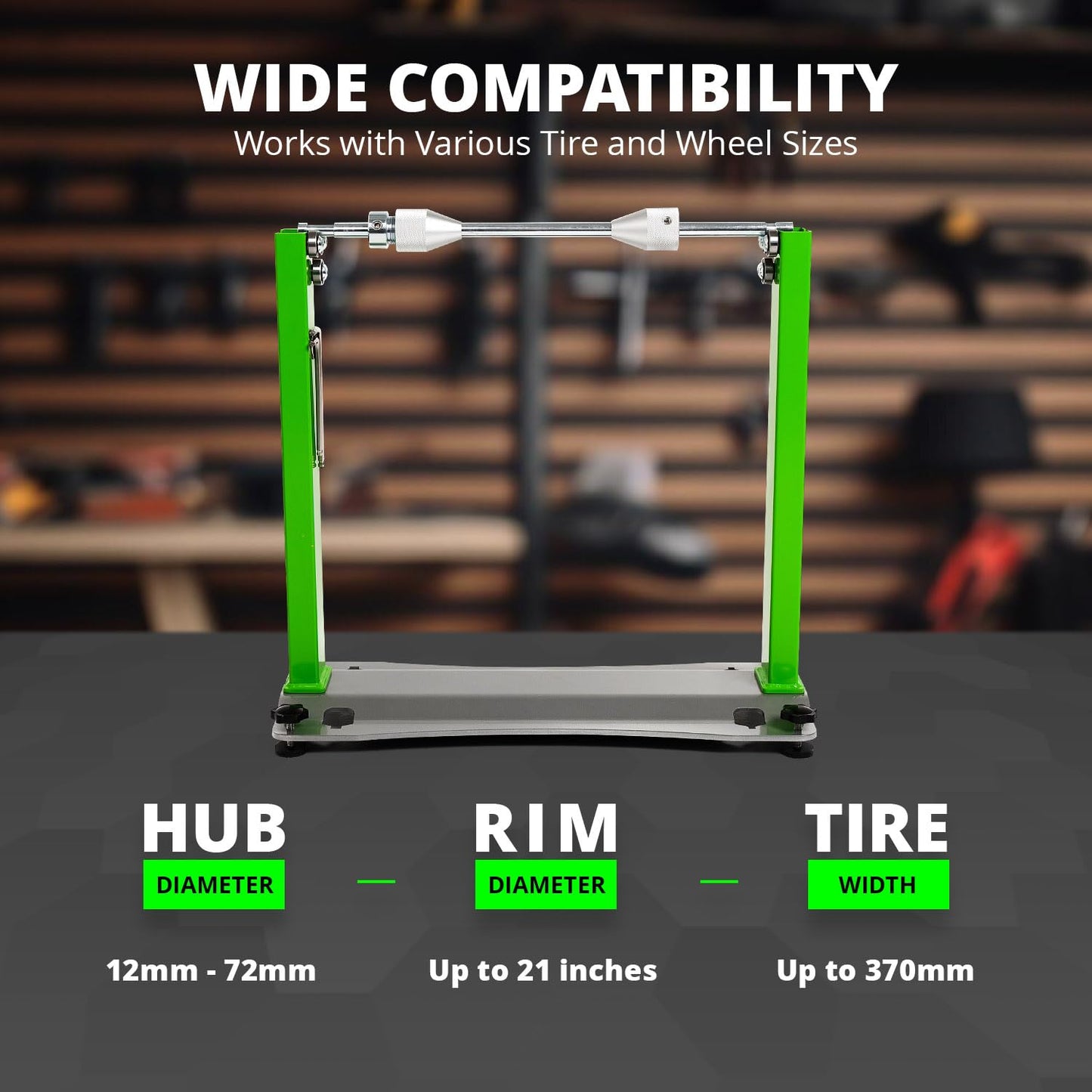 Rabaconda Motorcycle Wheel Balancer Stand - Portable, Durable, and Easy-to-Use for Perfect Tire Balance, Includes Wall Mount Brackets for Bench or Wall Use