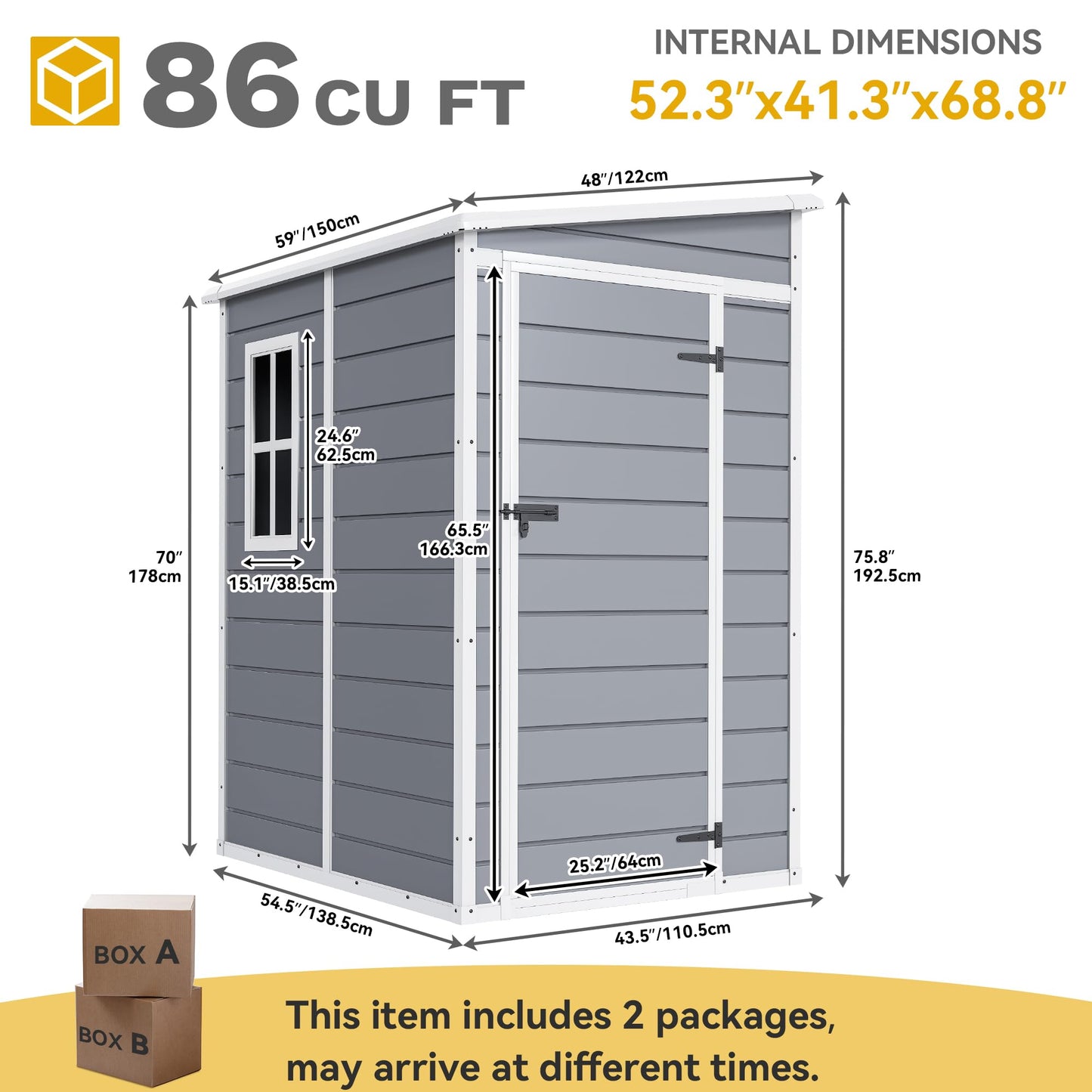 DWVO 5x4ft Resin Outdoor Storage Shed with Floor, Large Waterproof Lockable Storage Shed with Window, Plastic Outside Tool Storage for Garden, Backyard, Patio, Lawn (Gray)