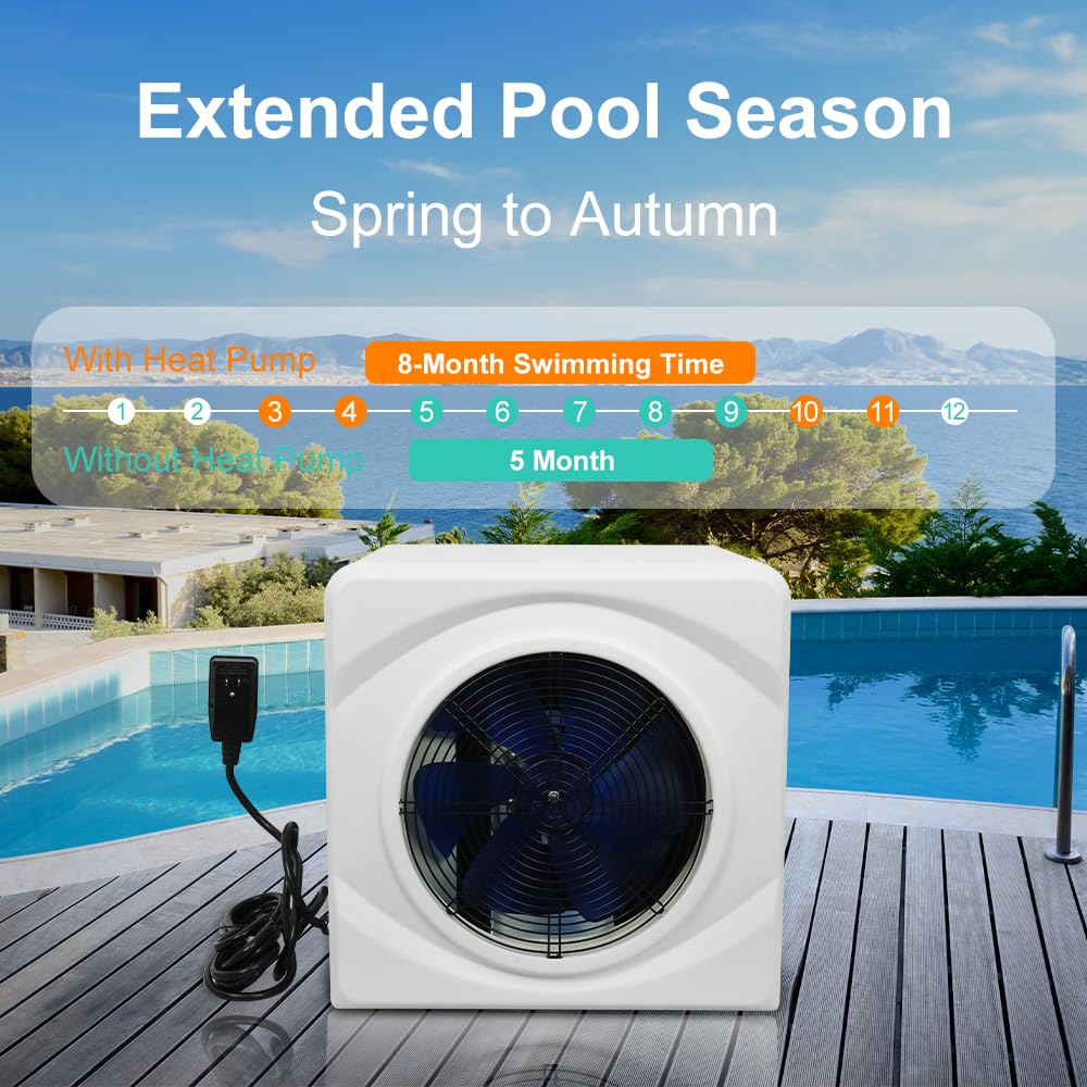WOPOLTOP 17100 BTU Pool Heat Pump for Swimming Pools, Dual Function of Heating and Cooling, 5.2KW AC Fixed Frequency Pool Heater, 115V/60Hz, up to 2600 Gallons