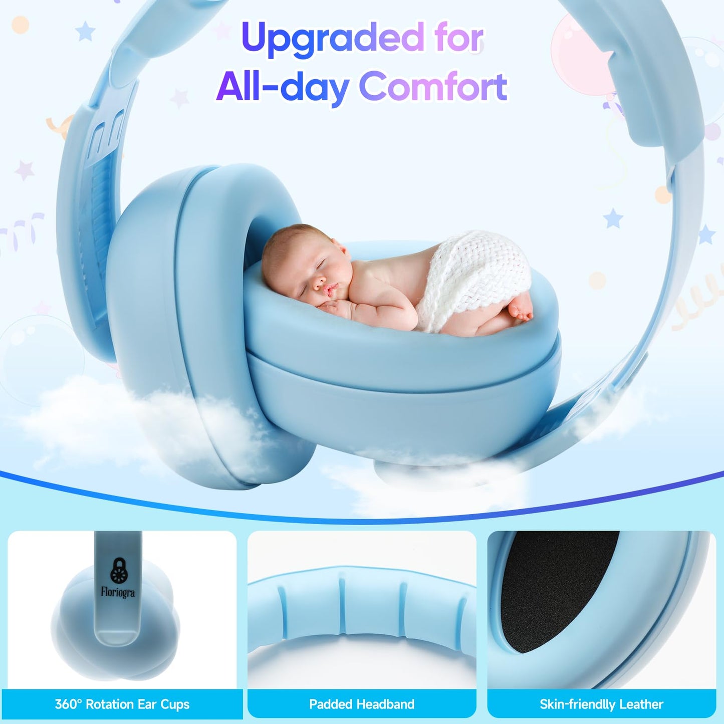Floriogra Baby Headphones for Noise - [Upgraded Friendly Version] Infant Ear Muffs Noise Protection - Toddler Noise Cancelling Headphones - Baby Ear Protection for 3 Months to 3 Years