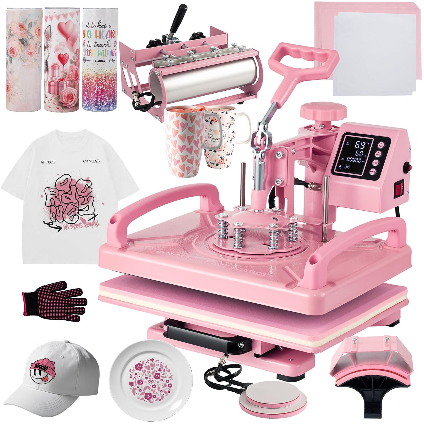 Hitgrand Heat Press Machine 12x15 inch, Heat Press Machine for T-Shirts, 5 in 1 Heat Press with 30 OZ Tumbler Press, Combo Tumbler Heat Press Machines Sublimation for Hat Cap Mug Plate