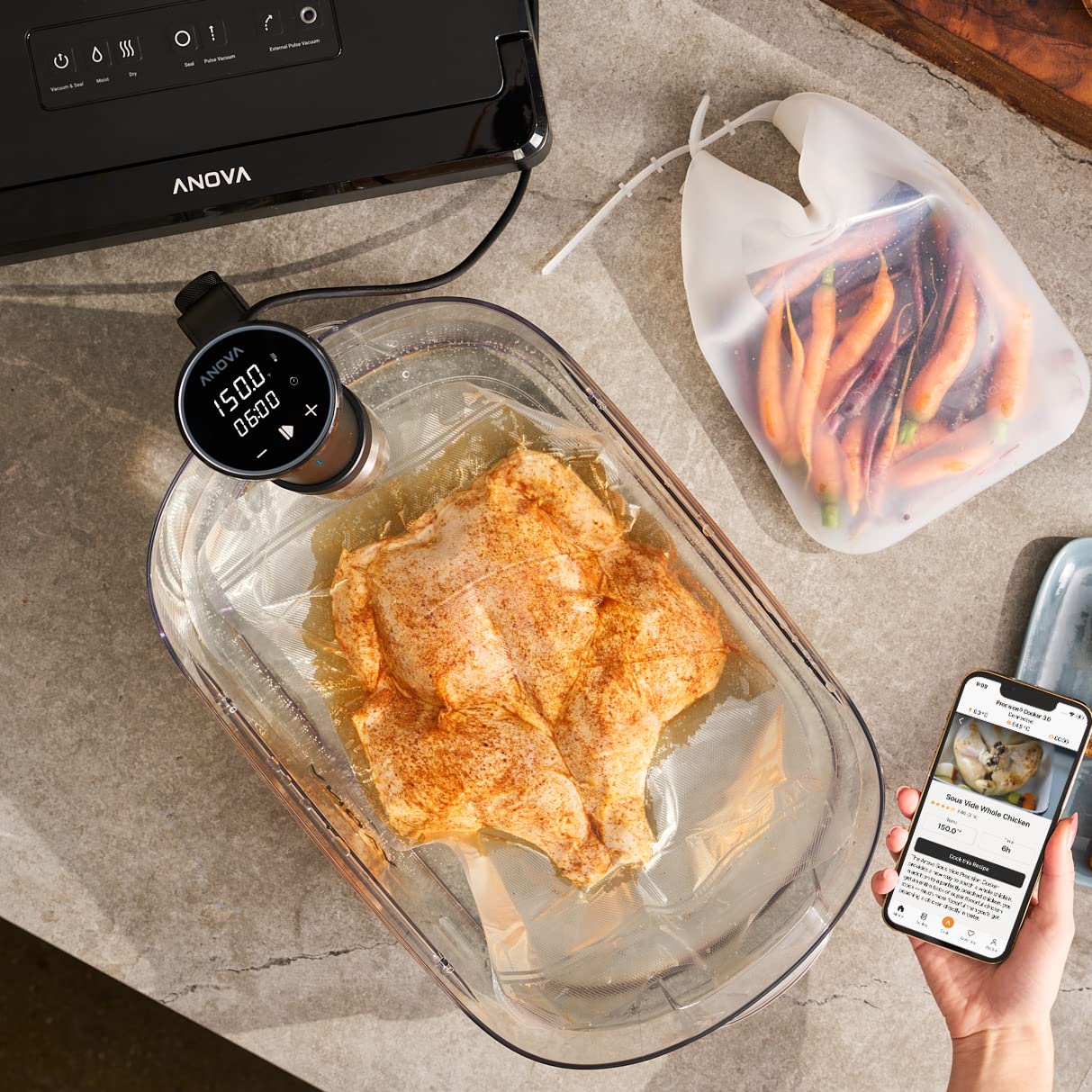 Anova Culinary Sous Vide Precision Cooker 3.0 (WiFi), 1100 Watts & Precision Vacuum Sealer Bags (Pre-cut),Clear & Precision Vacuum Sealer Pro