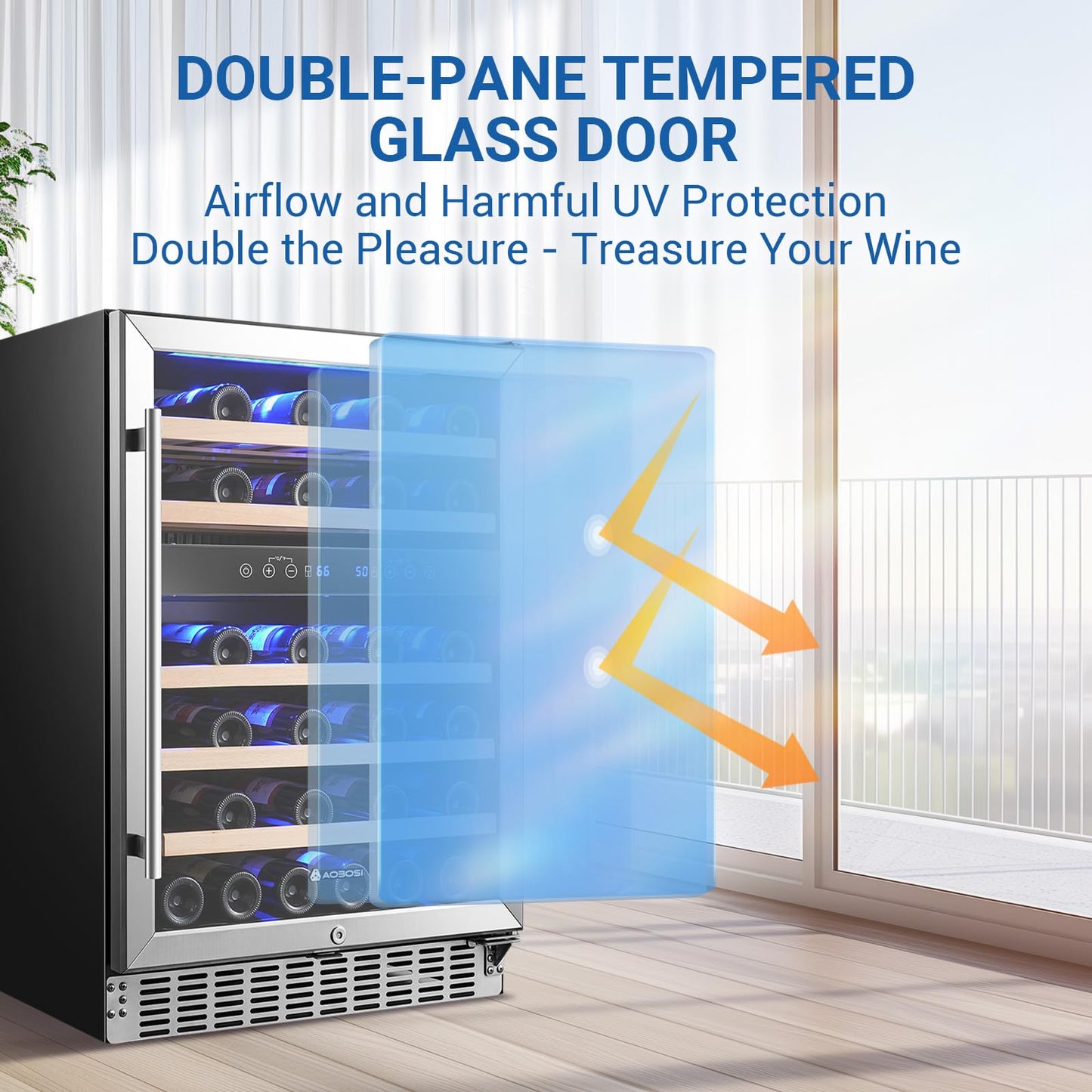 AAOBOSI Wine Fridge Cooler, 46 Bottles,24 inch Dual Zone Wine Cooler Under Counter with Safety Lock,Built-in or Freestanding Wine Refrigerators for Home,Office,Bar