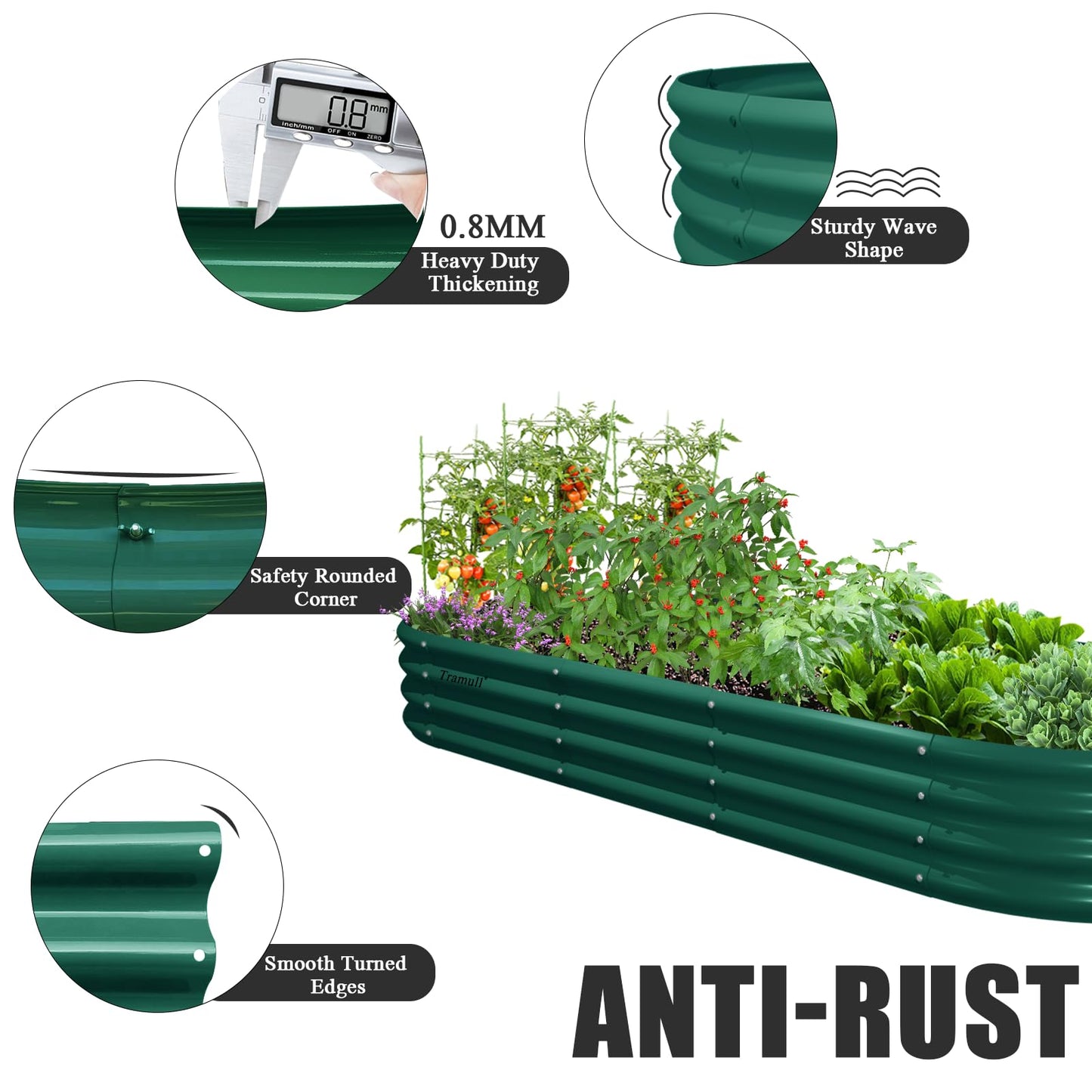 Tramull 6 Pack 8x3x1FT Galvanized Raised Garden Bed Kit Oval Metal Ground Planter Box Outdoor Bottomless Planter Raised Beds for Vegetables Flowers Herbs Fruits, Green